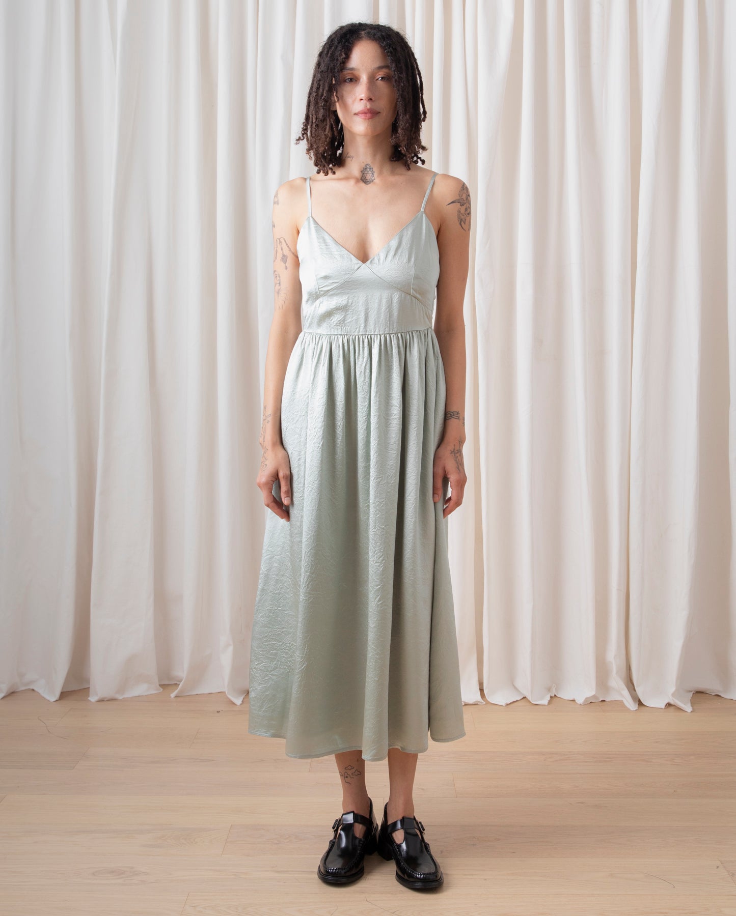 TIE BACK MIDI DRESS - SAGE