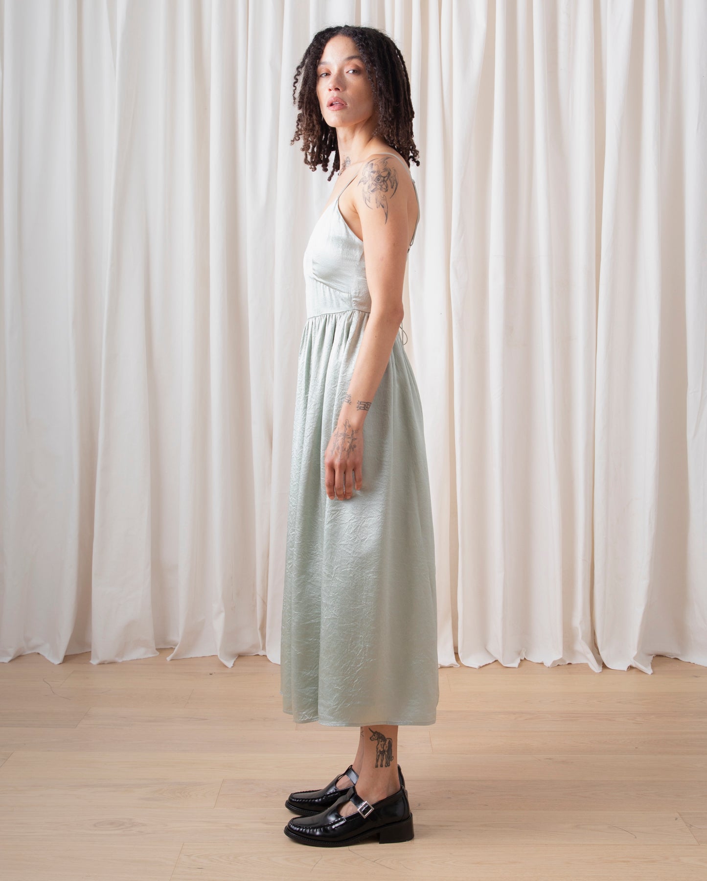 TIE BACK MIDI DRESS - SAGE