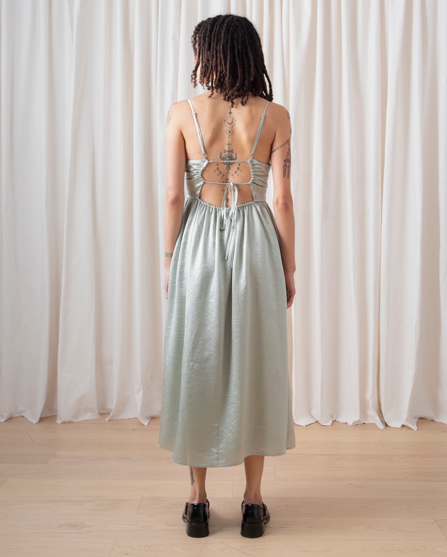 TIE BACK MIDI DRESS - SAGE