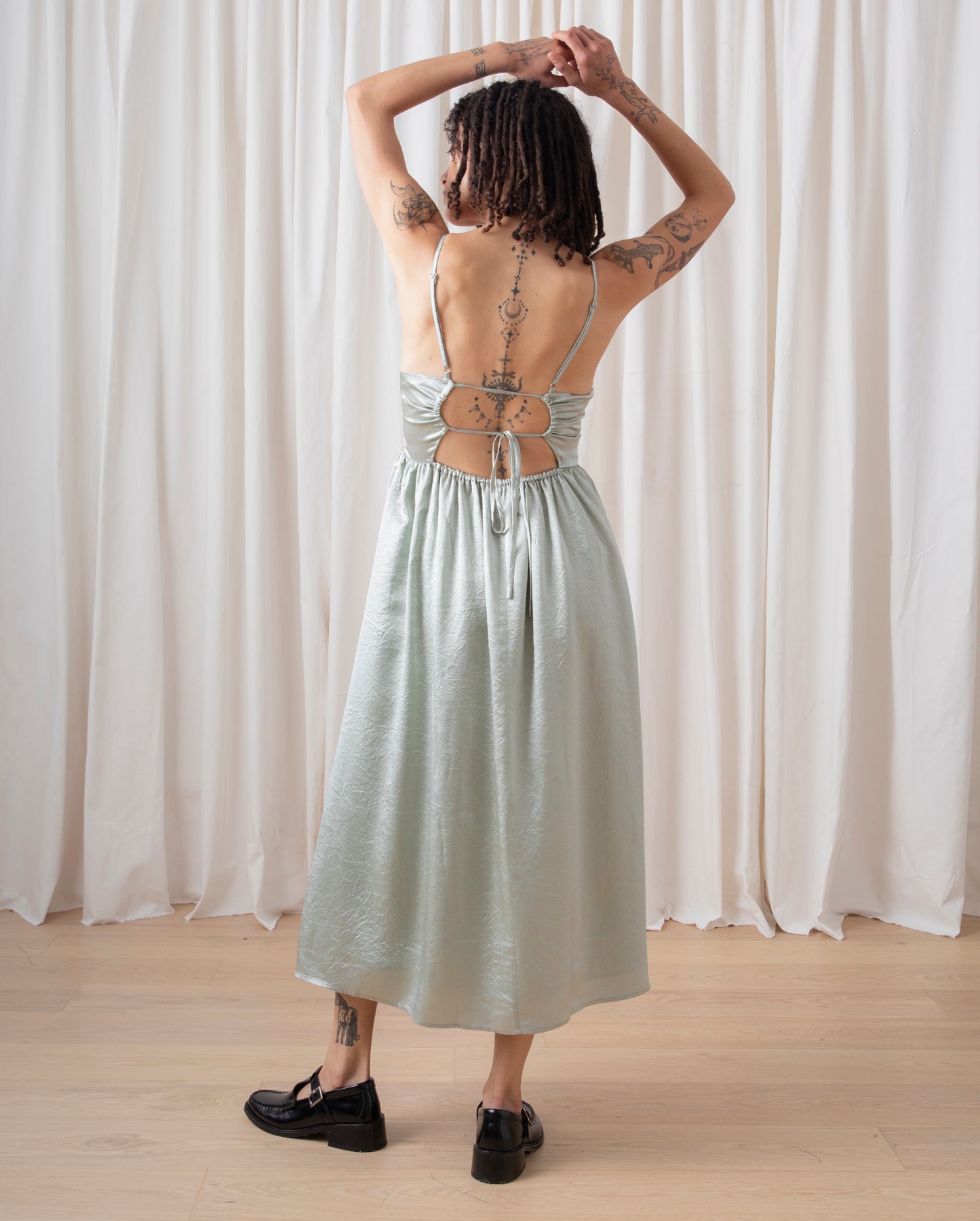 TIE BACK MIDI DRESS - SAGE