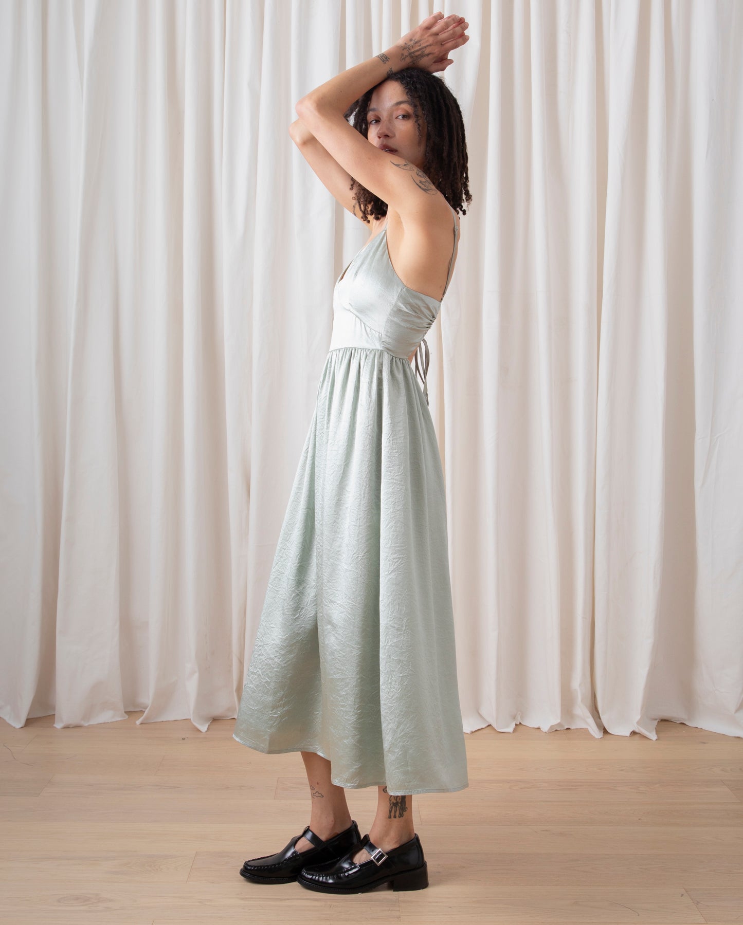 TIE BACK MIDI DRESS - SAGE