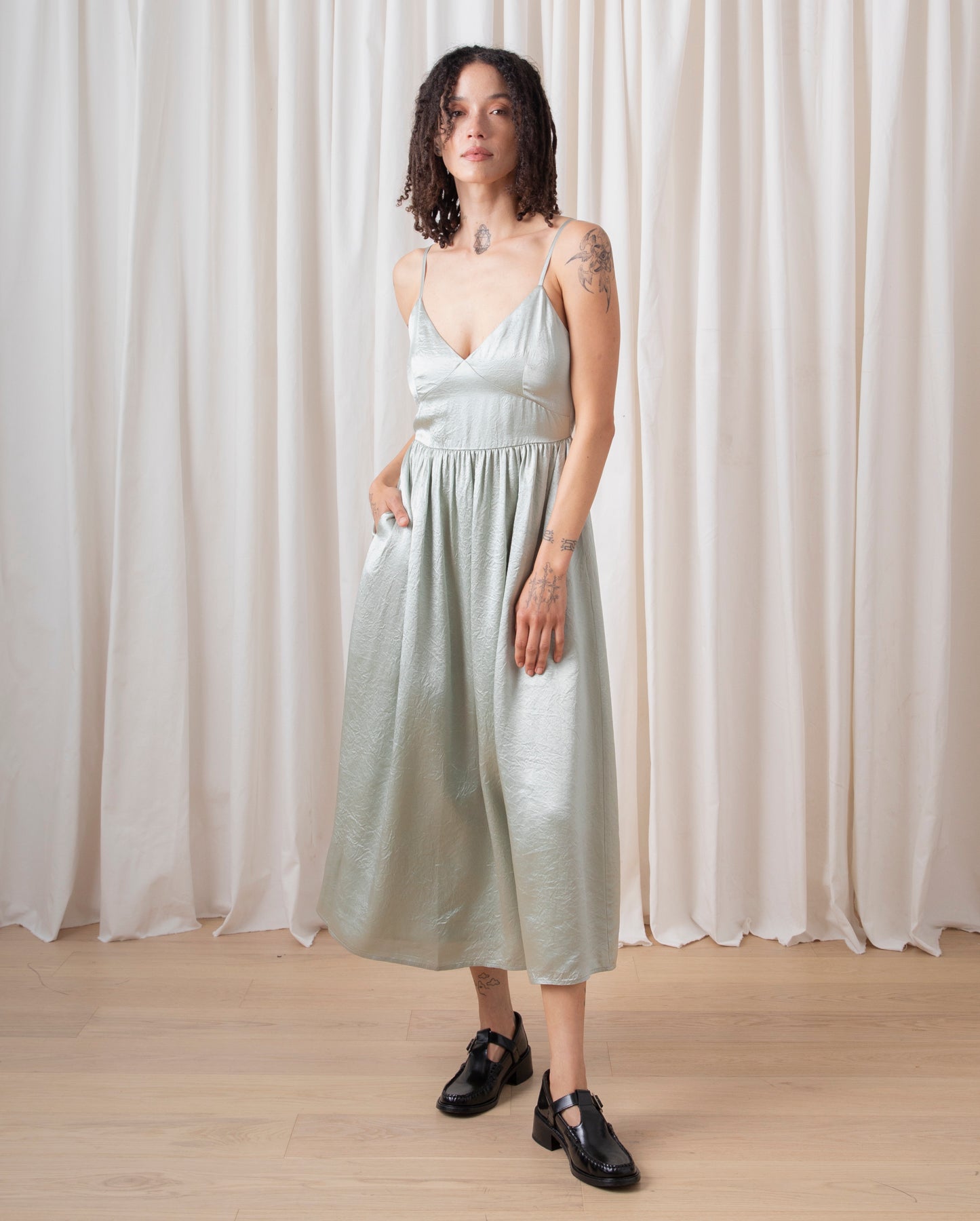 TIE BACK MIDI DRESS - SAGE