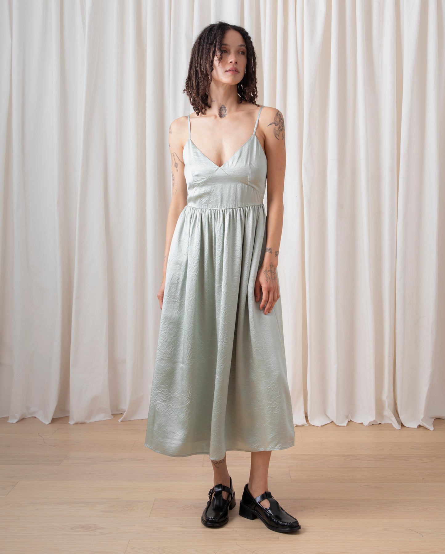 TIE BACK MIDI DRESS - SAGE