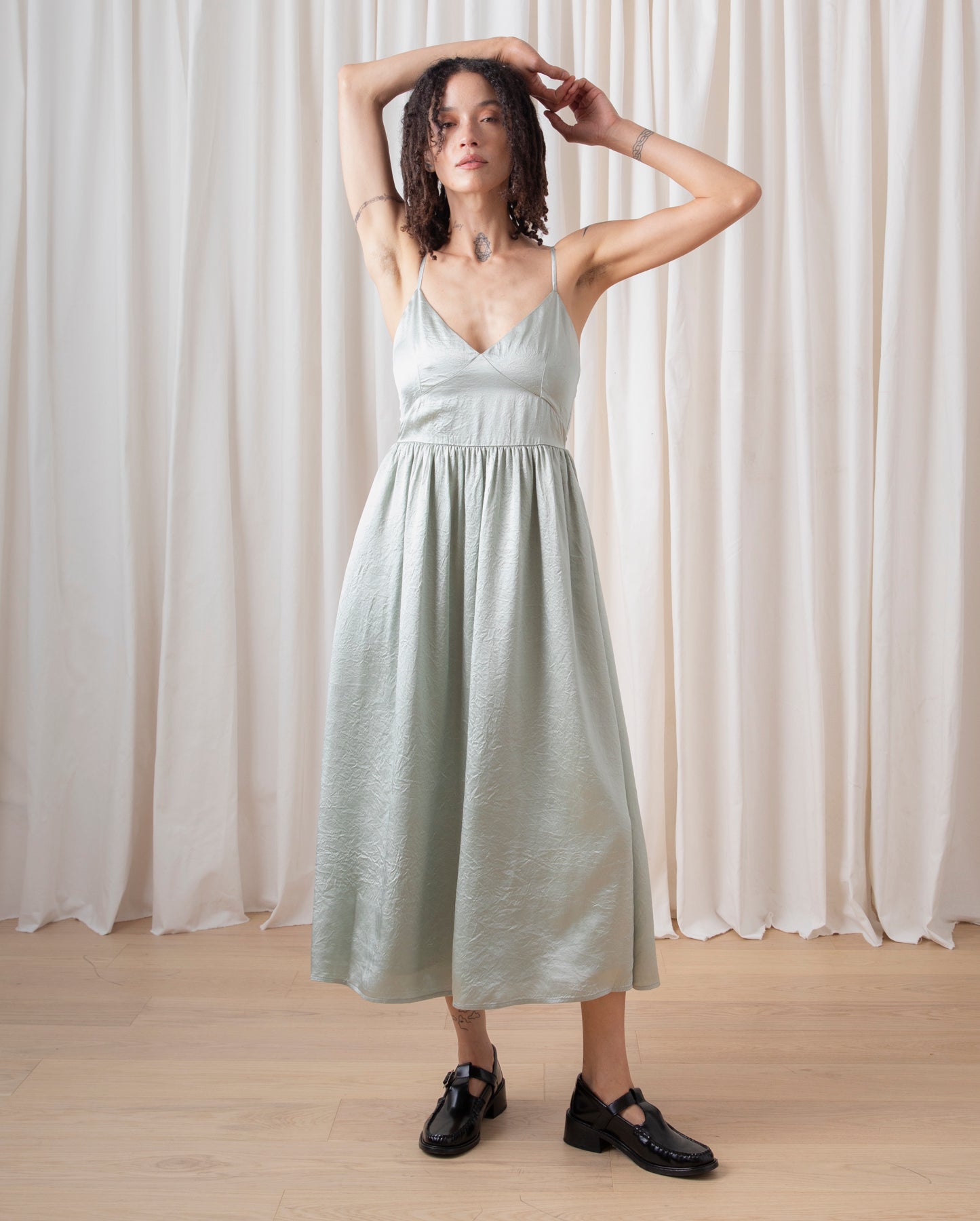 TIE BACK MIDI DRESS - SAGE