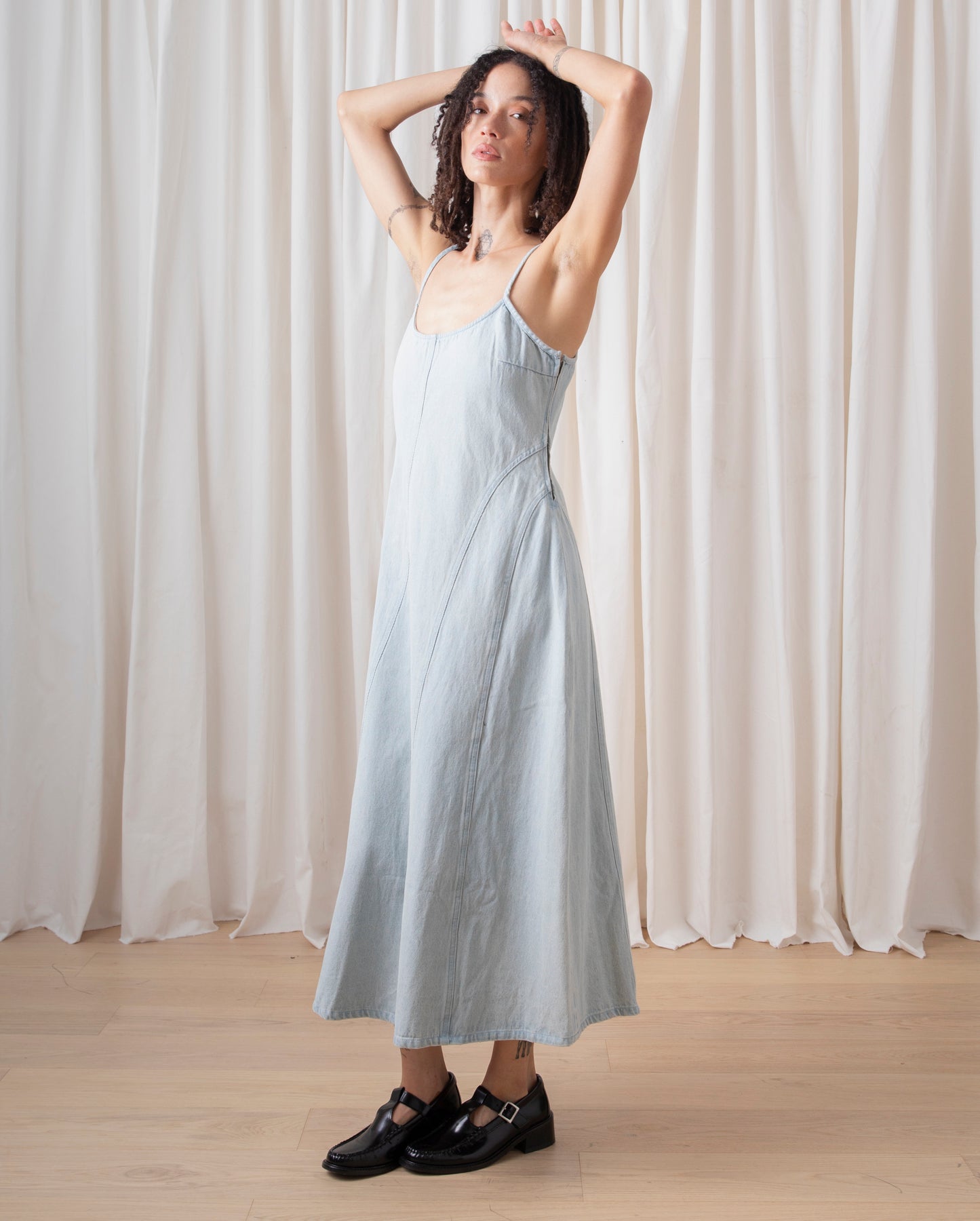 SEAMED TANK DRESS - LIGHT DENIM