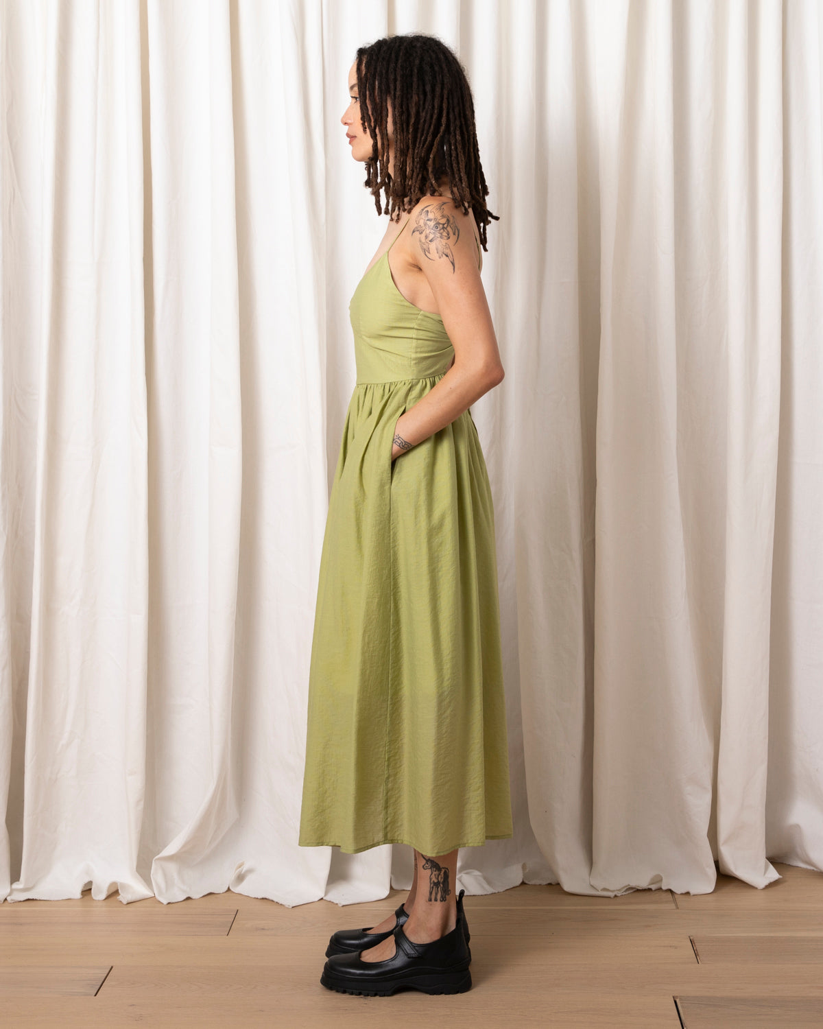 TIE BACK MIDI DRESS - MUTED LIME