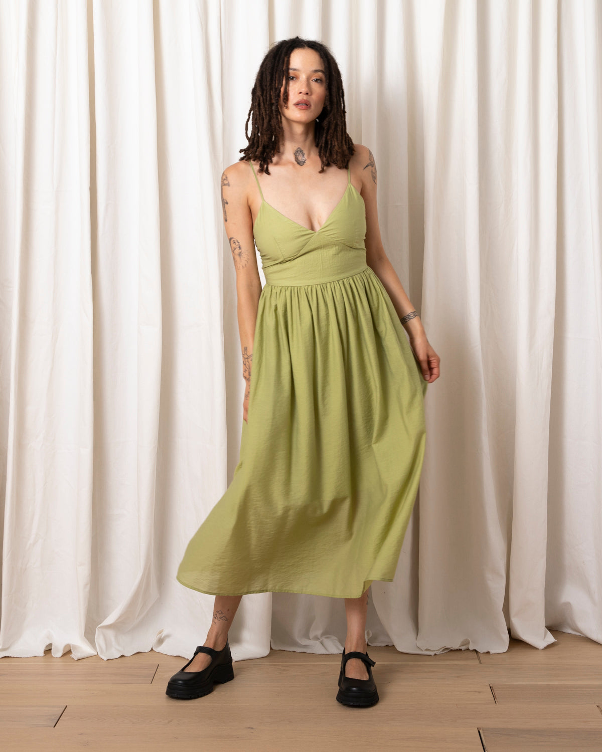 TIE BACK MIDI DRESS - MUTED LIME