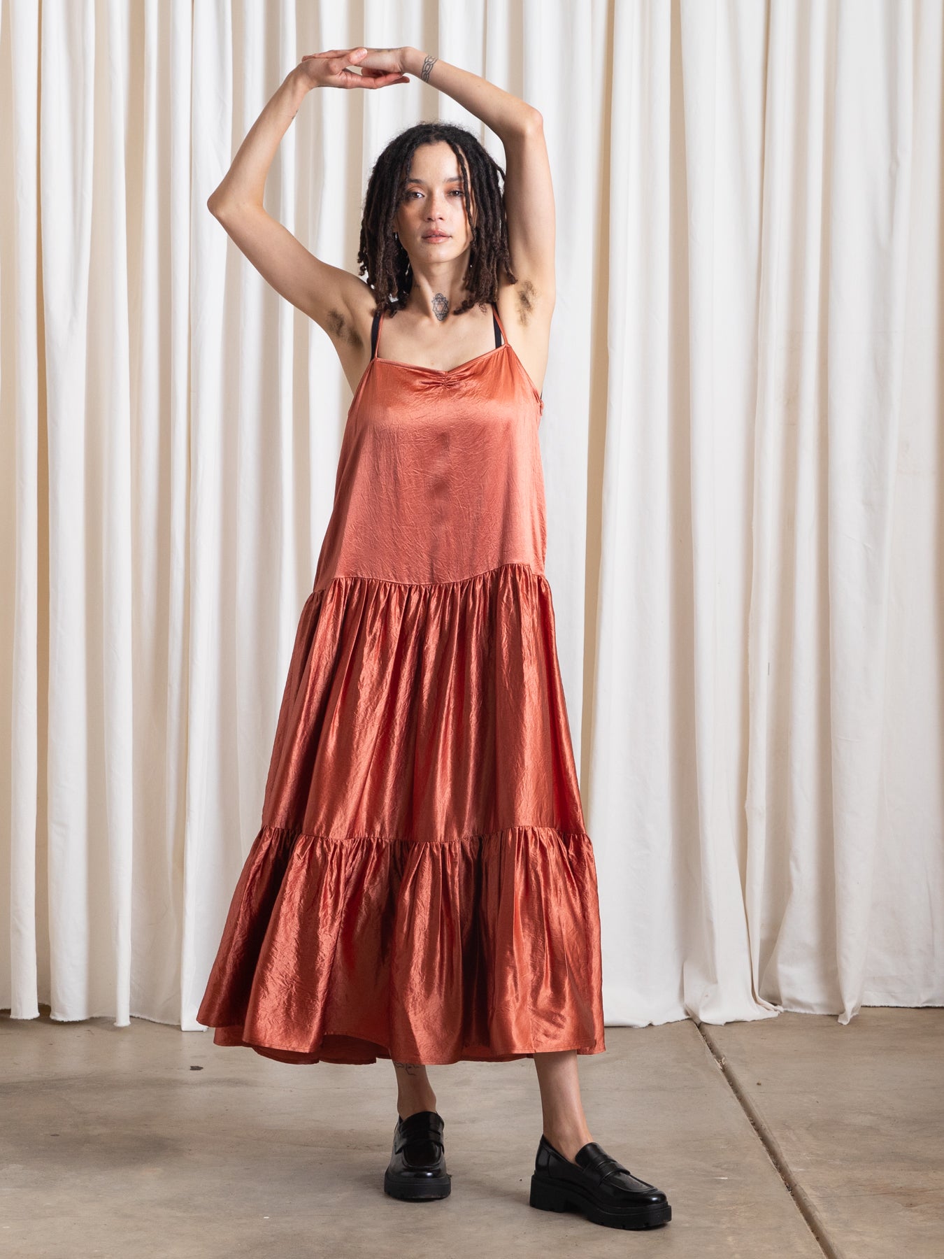 TIERED SLIP DRESS - COPPER