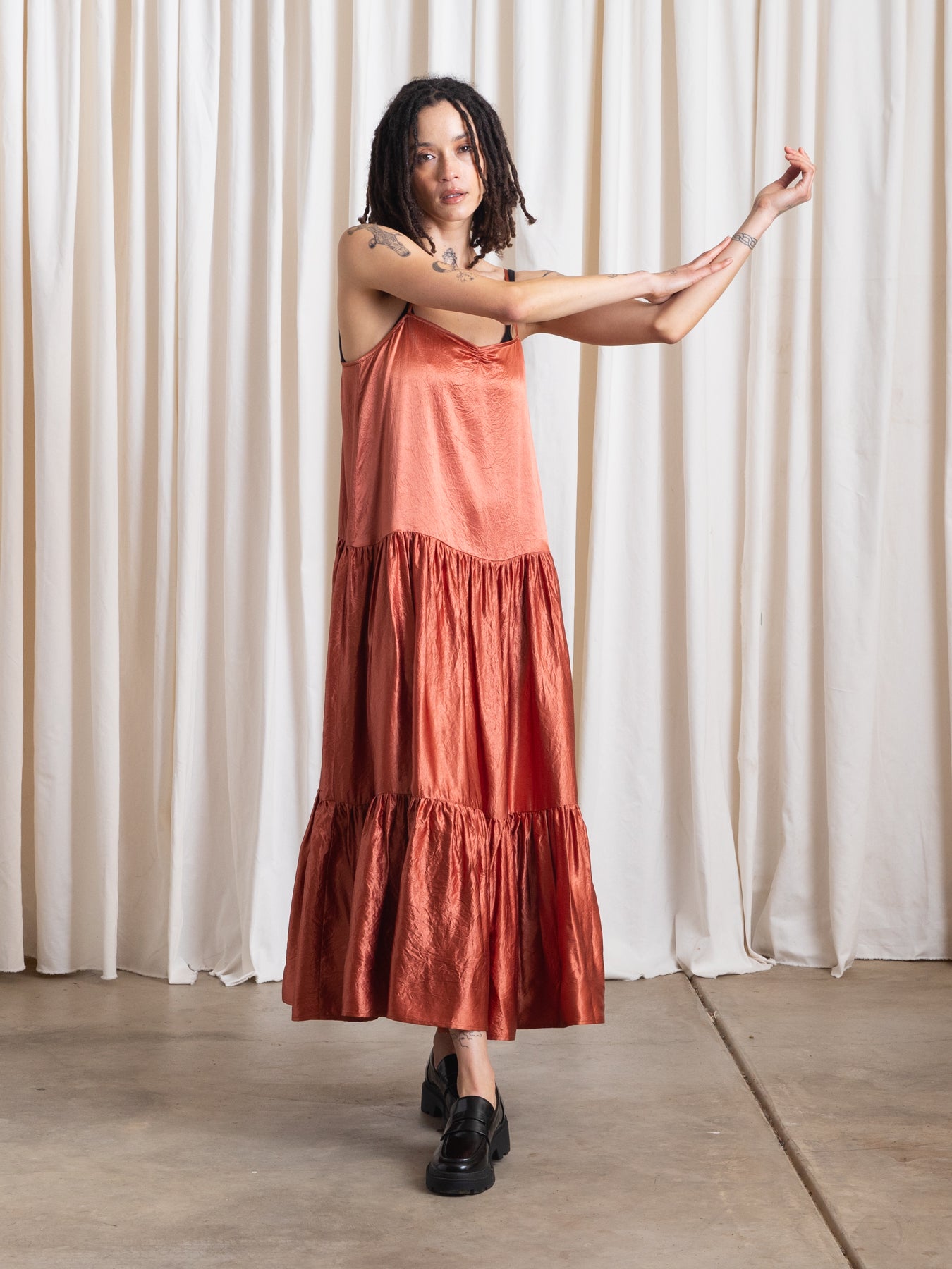 TIERED SLIP DRESS - COPPER