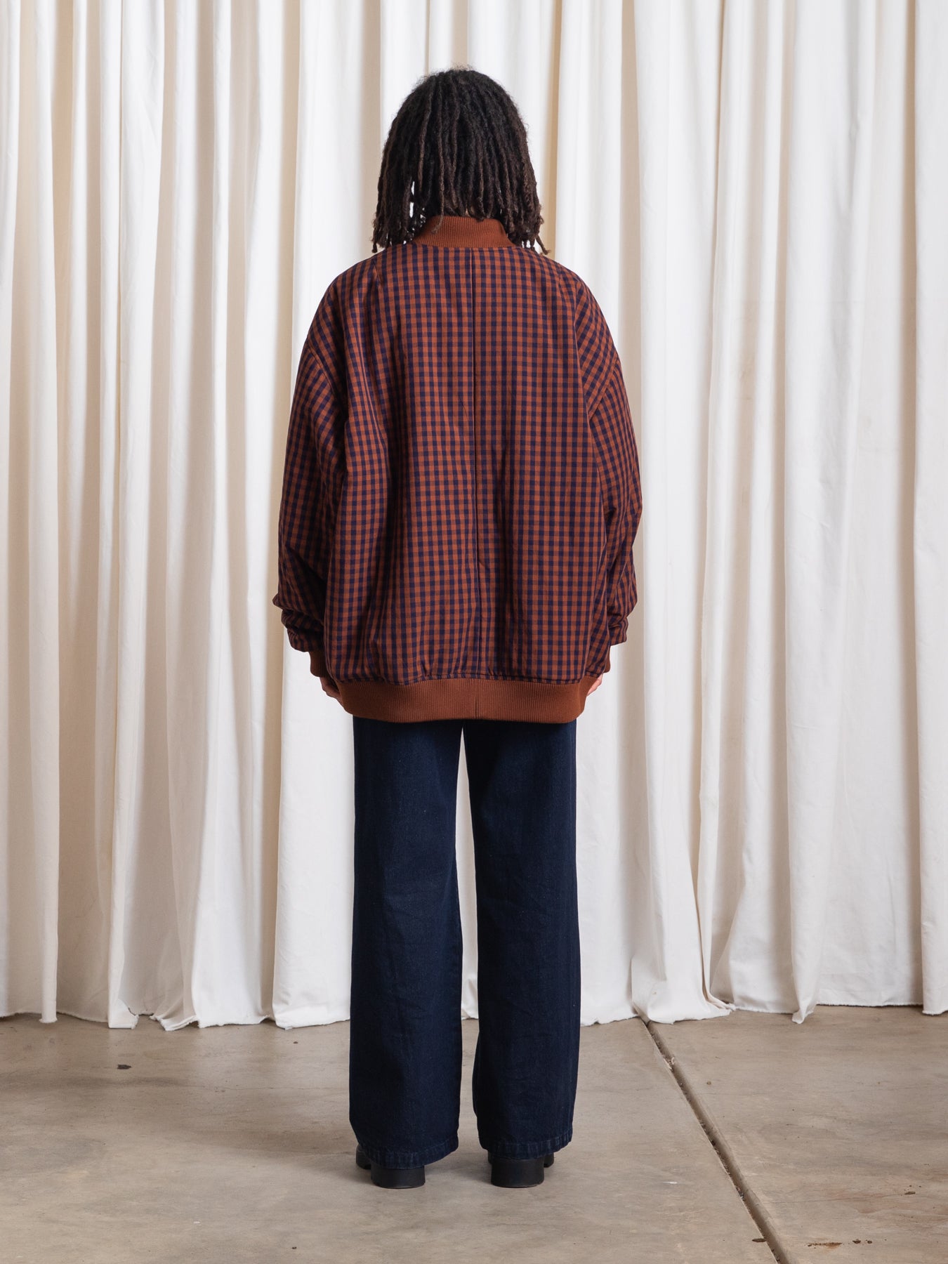 OVERSIZED BOMBER JACKET - RUST/NAVY GINGHAM