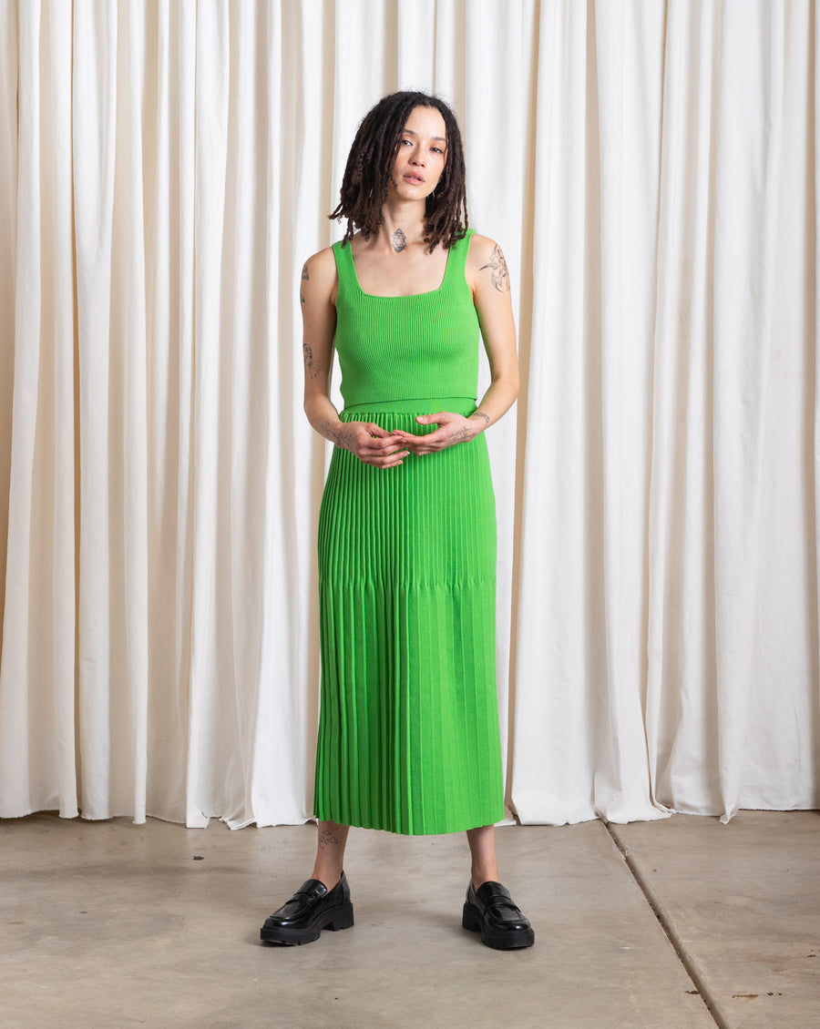 SPRING PLEATED KNIT SKIRT - LIME