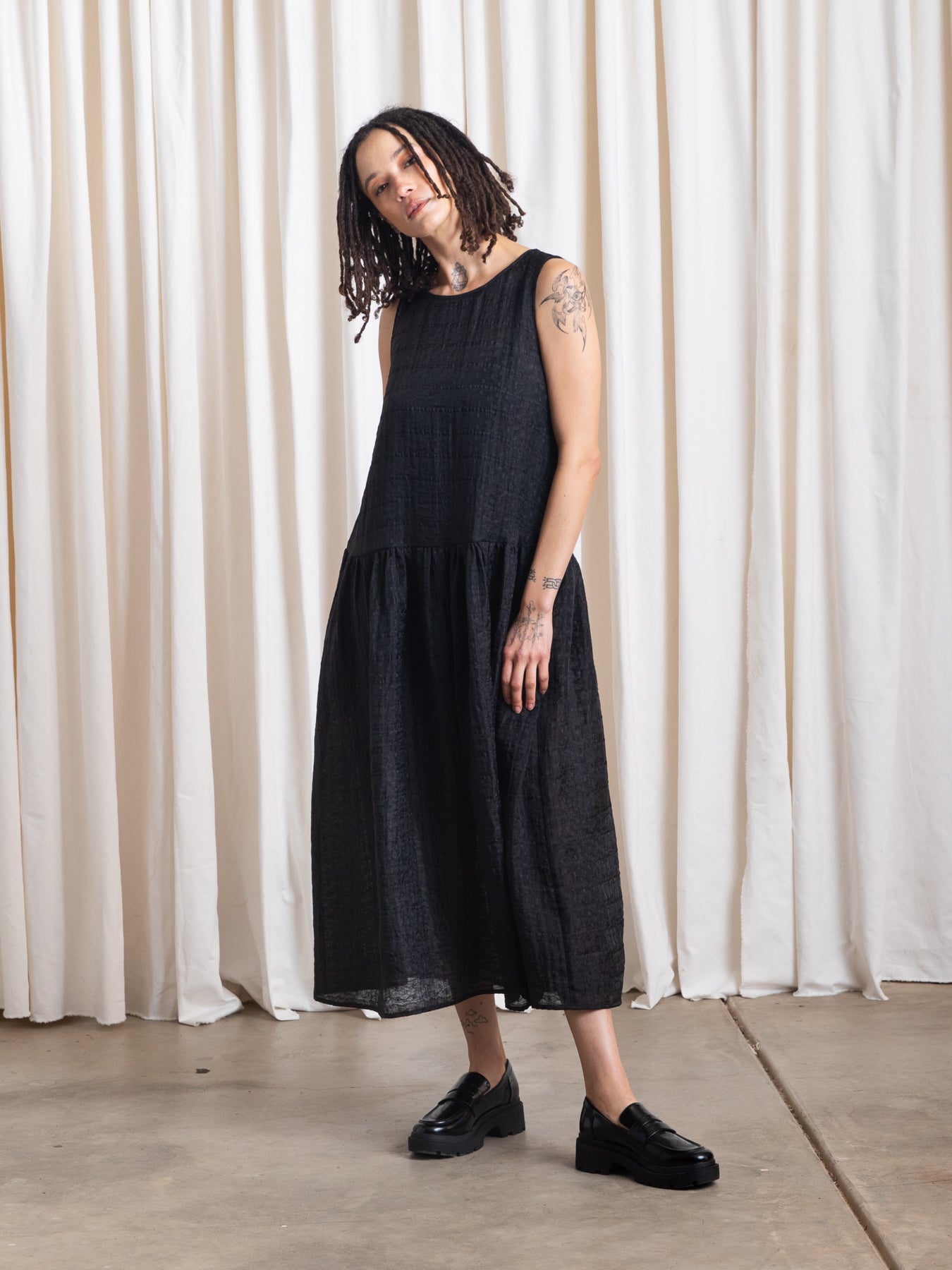 DROP WAIST TANK DRESS - BLACK