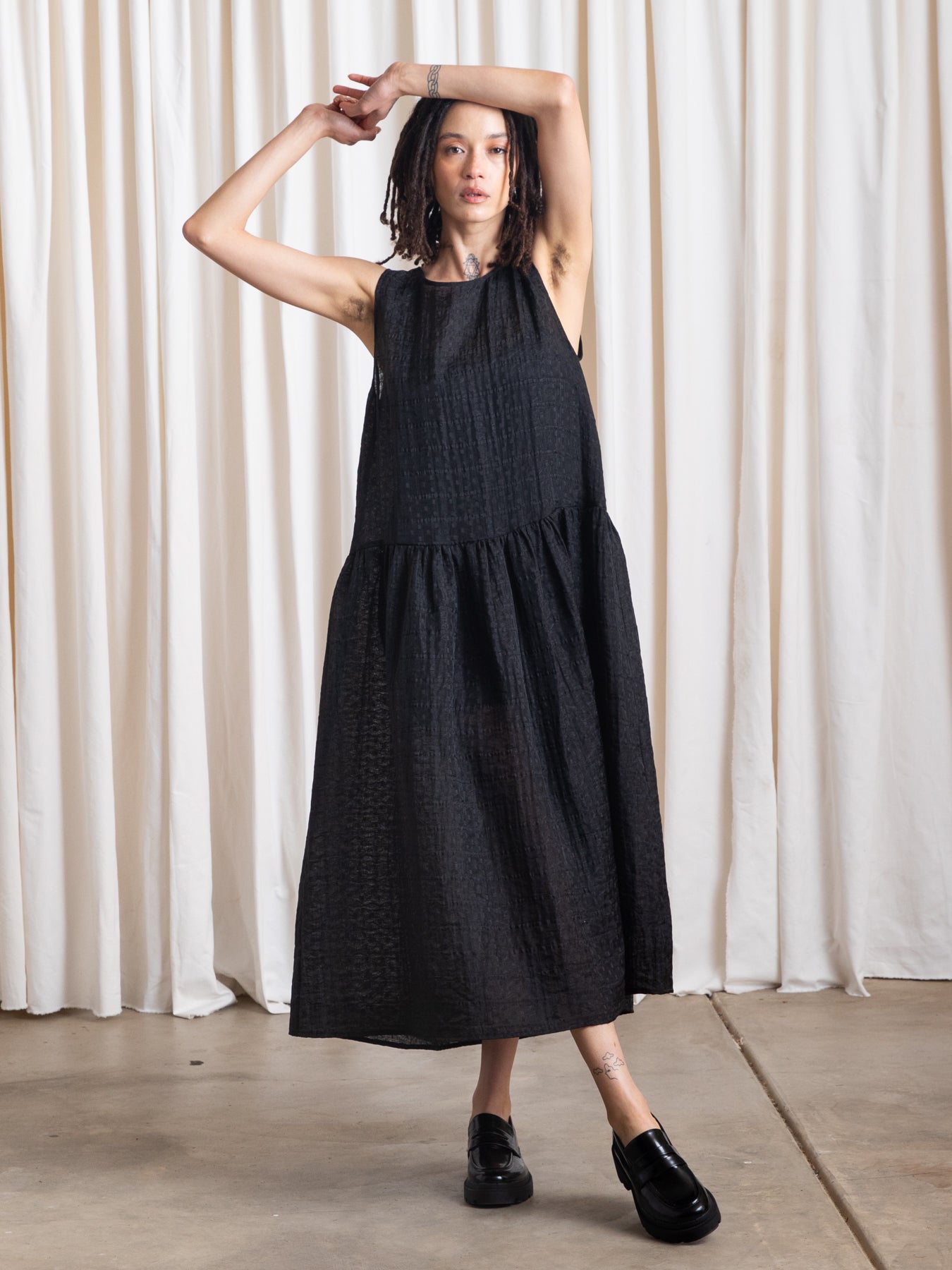 DROP WAIST TANK DRESS - BLACK