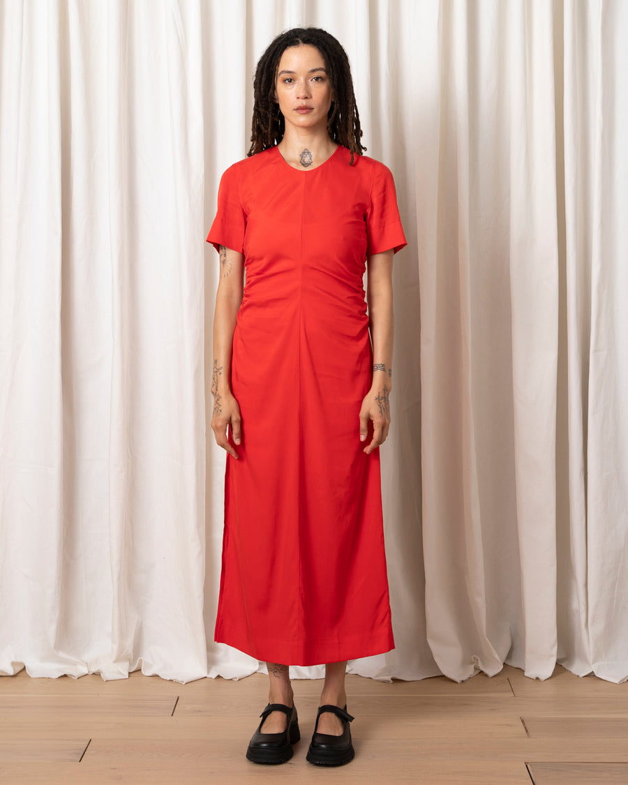 SIDE RUCHED FORM DRESS - POPPY