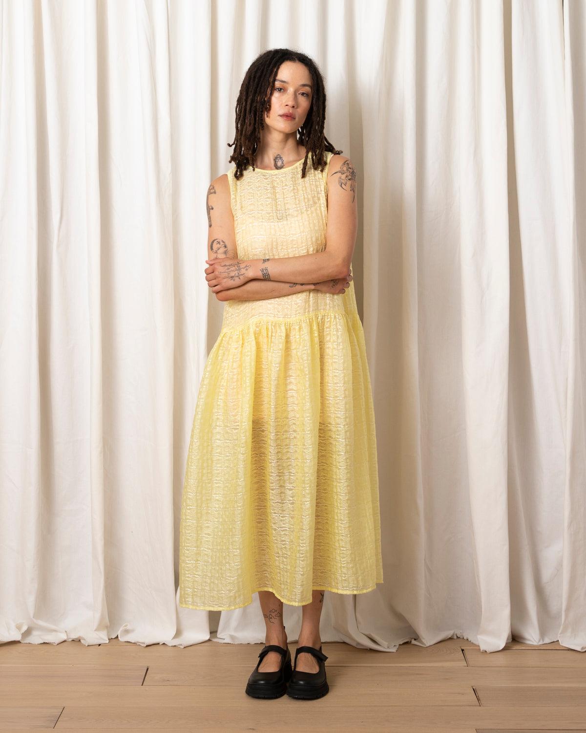 DROP WAIST TANK DRESS - LEMON