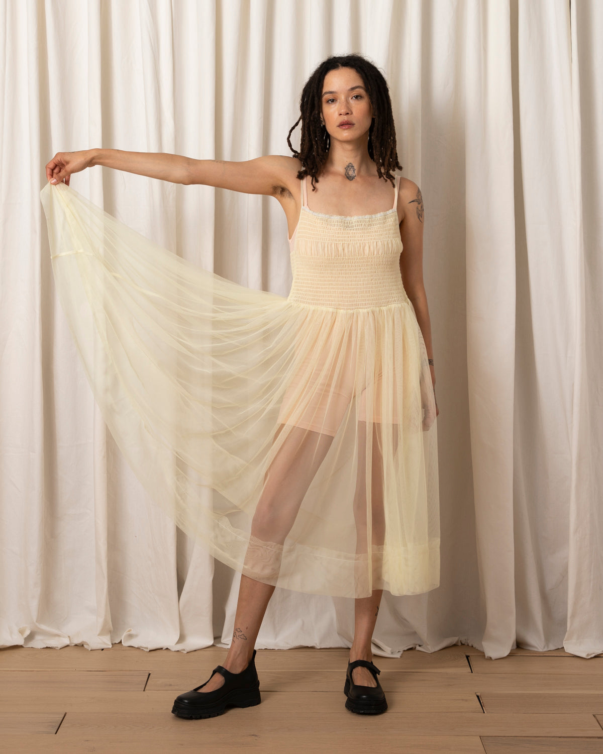 MESH BALLERINA DRESS - BUTTER