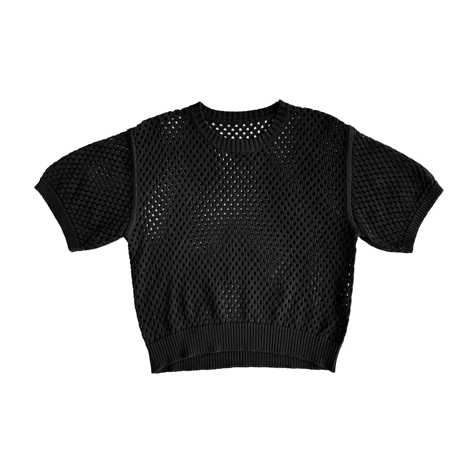 OPEN KNIT T-SHIRT - BLACK