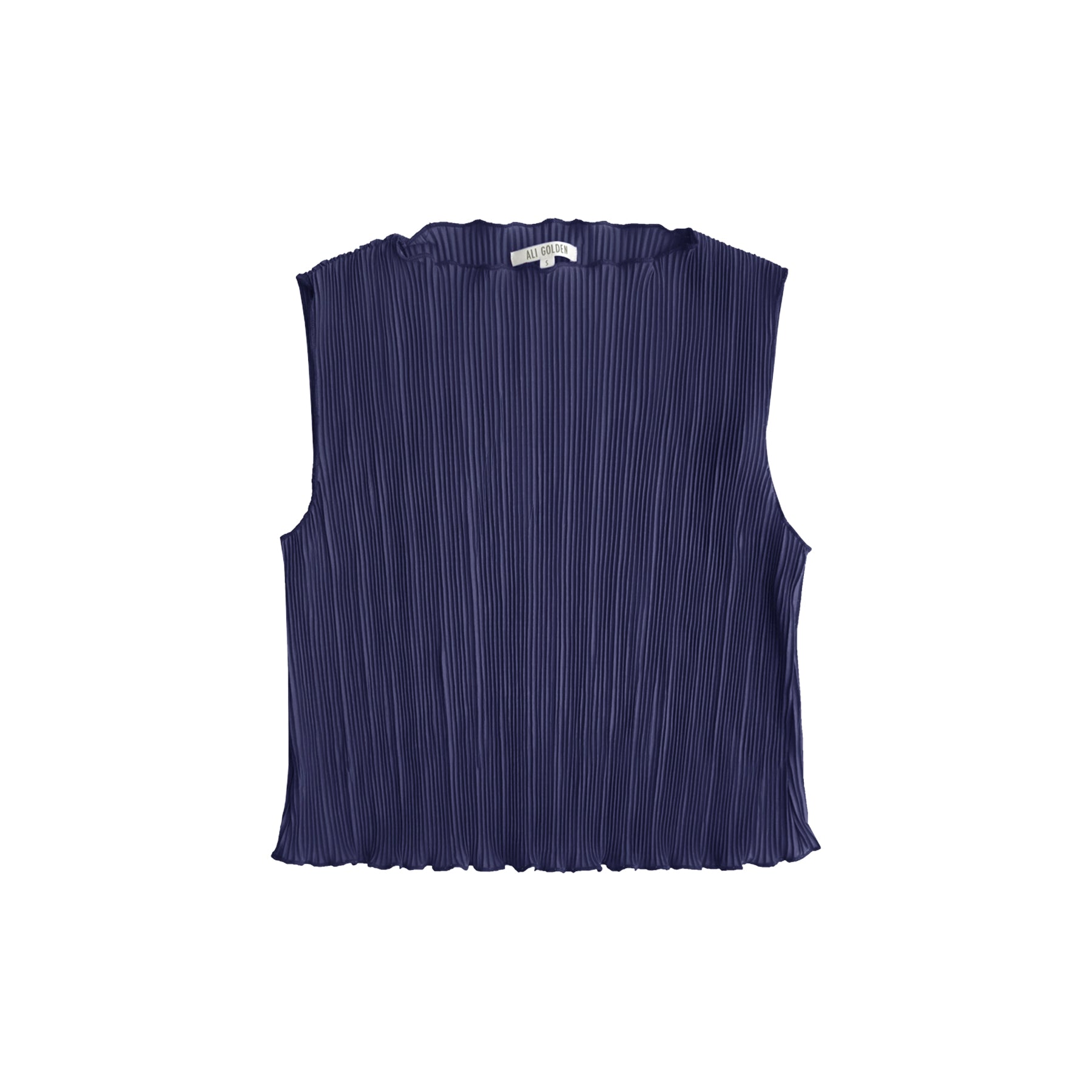 HIGH NECK PLEATED TANK - NAVY