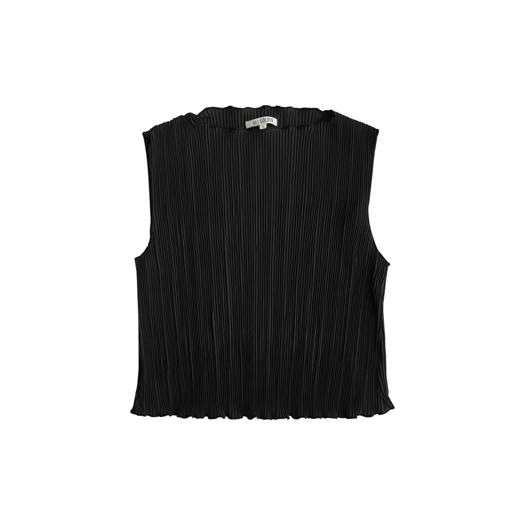 HIGH NECK PLEATED TANK - BLACK