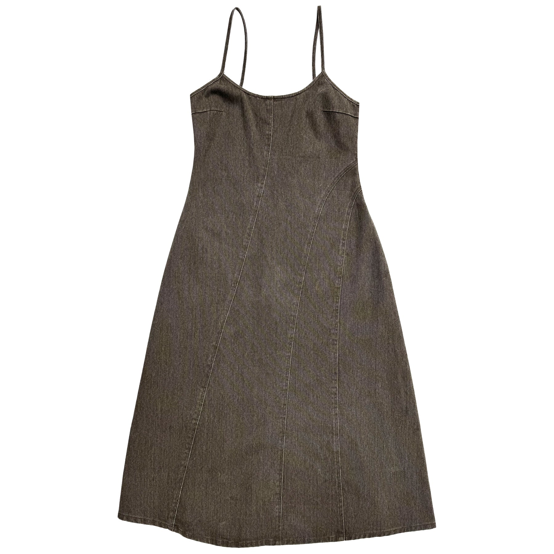 SEAMED TANK DRESS - BROWN DENIM