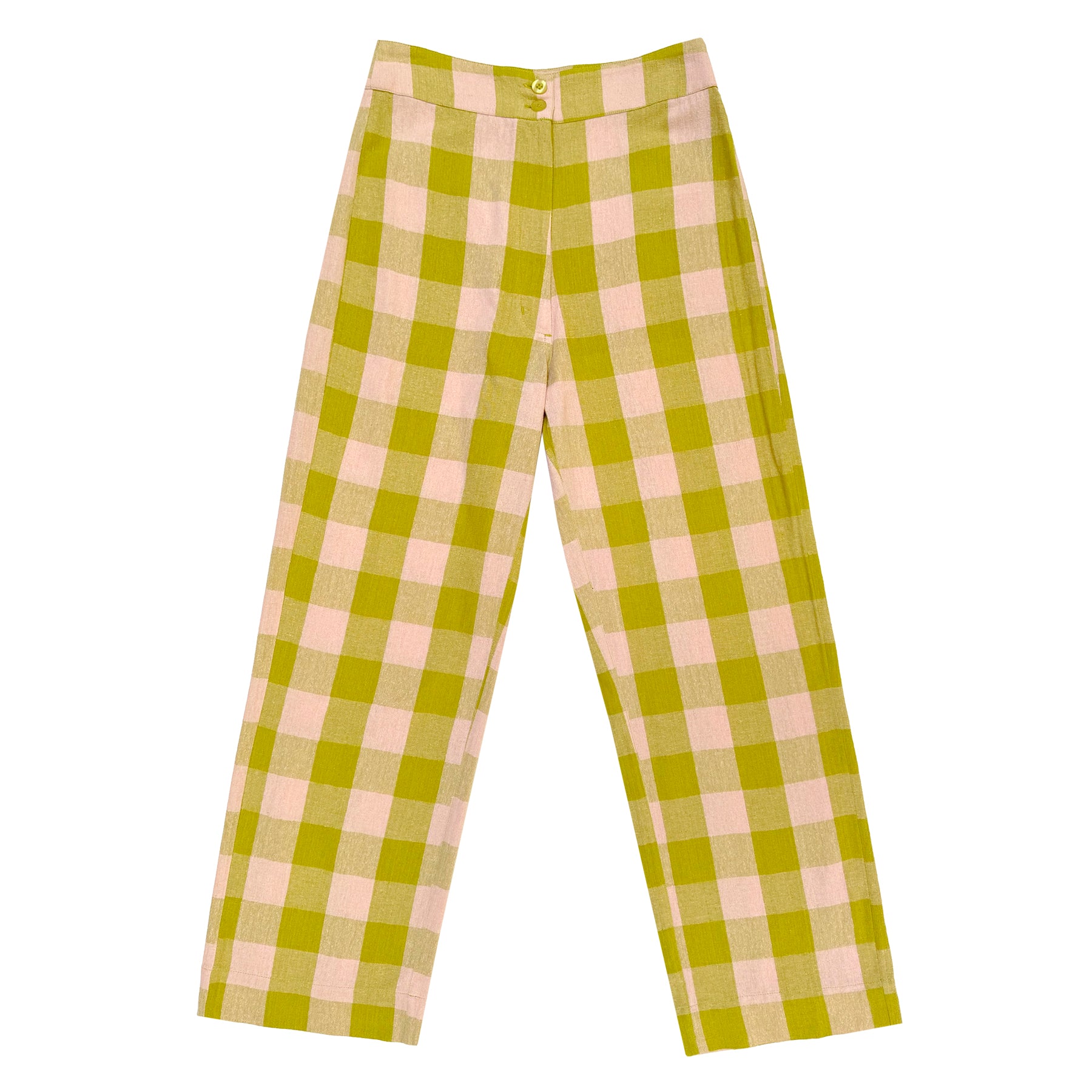 SILK FLY FRONT PANT W/ POCKETS - CHARTREUSE/PINK