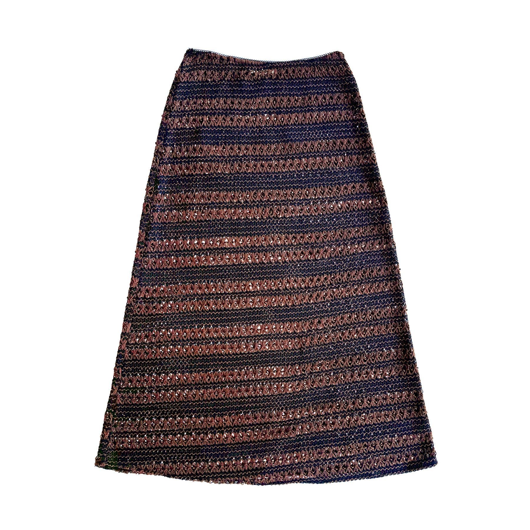 SLIM MIDI SKIRT - BROWN/BLACK CROCHET