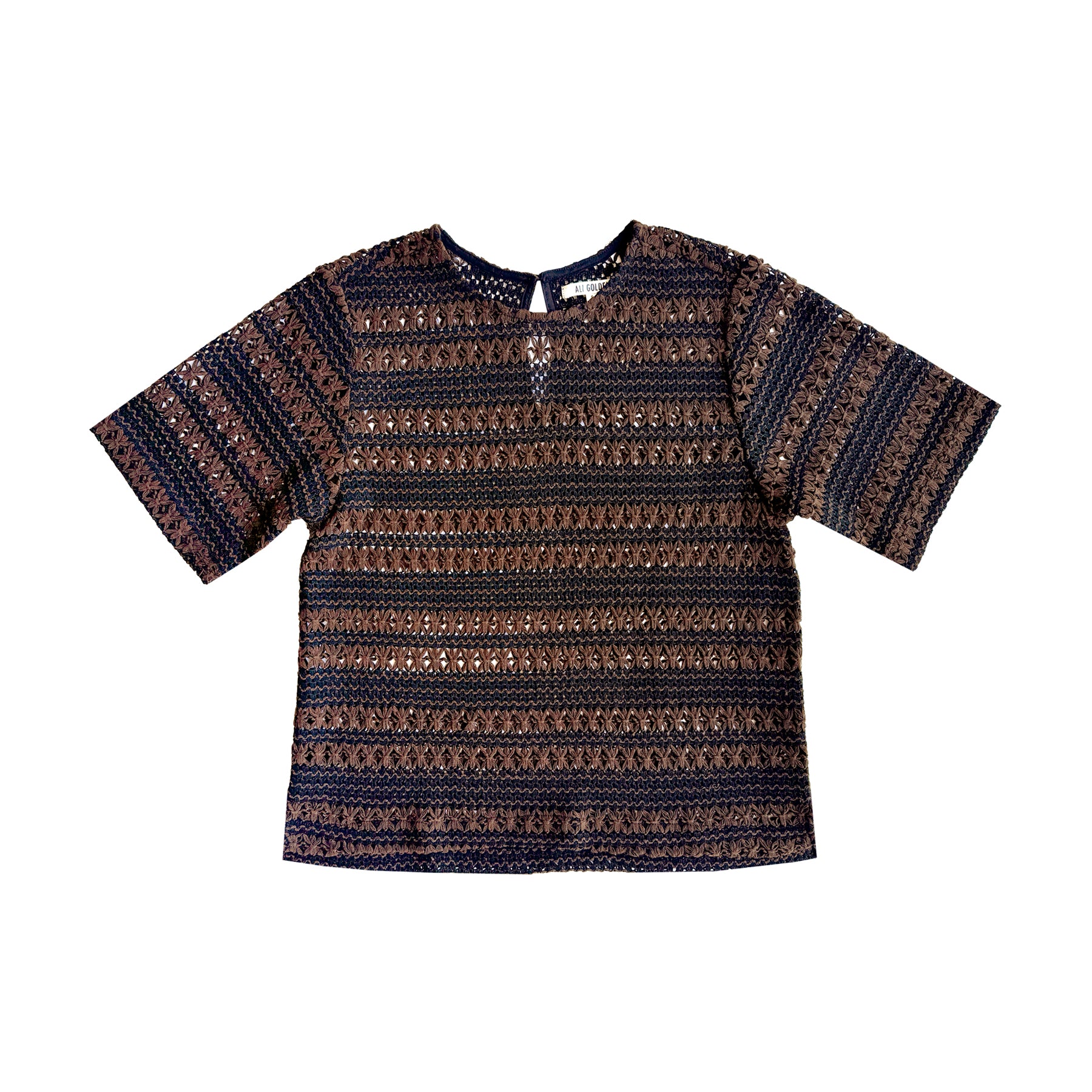 WOVEN T-SHIRT - BROWN/BLACK CROCHET