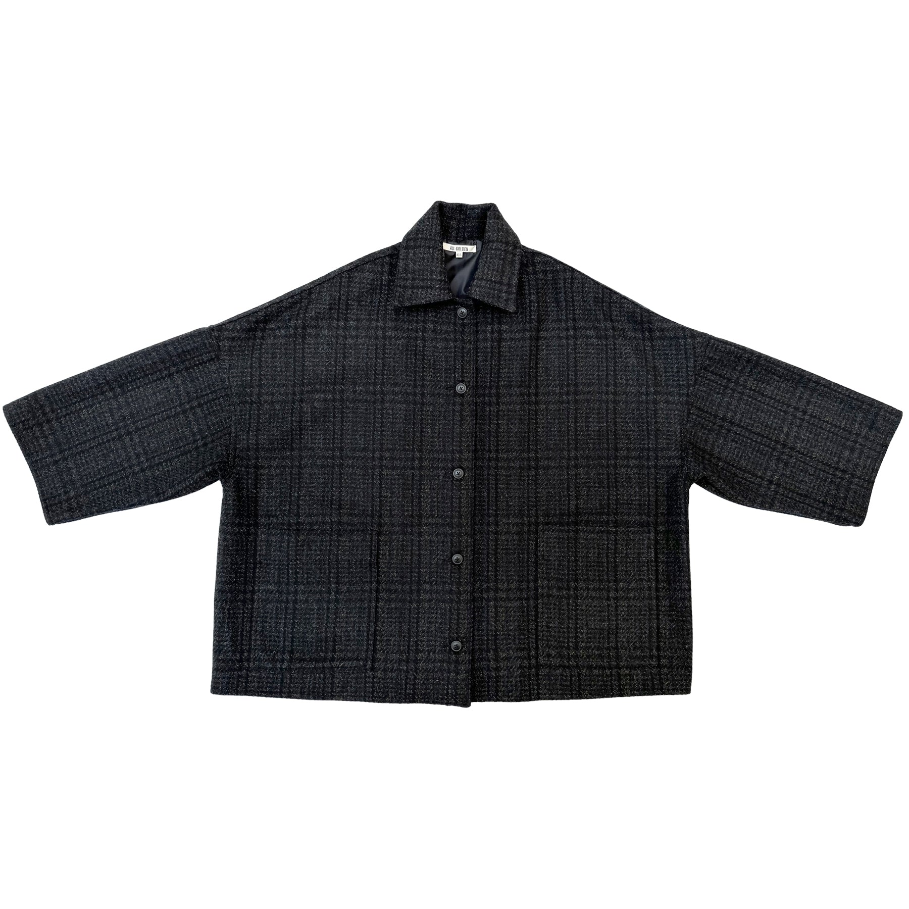 OVERSIZED WOOL SHIRT JACKET - BLUE/GREY PLAID