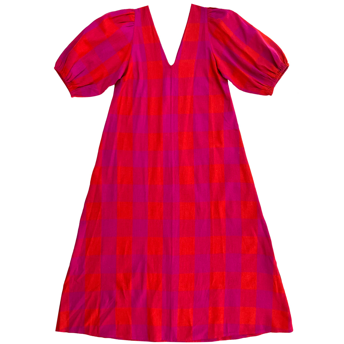pink and red plaid dress Rihoas Square Neck Sleeveless Gingham Cotton Scallop Trim A-Line Mini Dress, Red / L