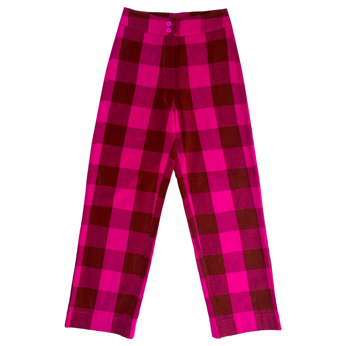 SILK FLY FRONT PANT W/ POCKETS - RUST/PINK PLAID