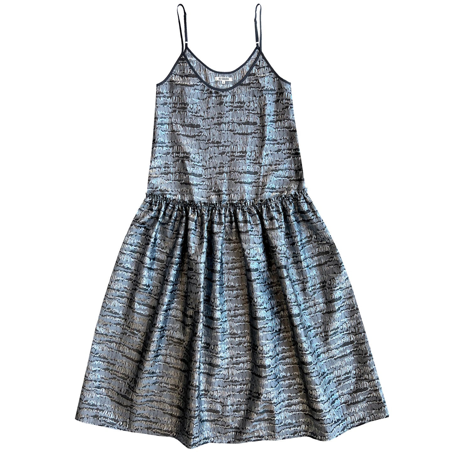 JACQUARD DROP WAIST RUFFLE DRESS - SILVER