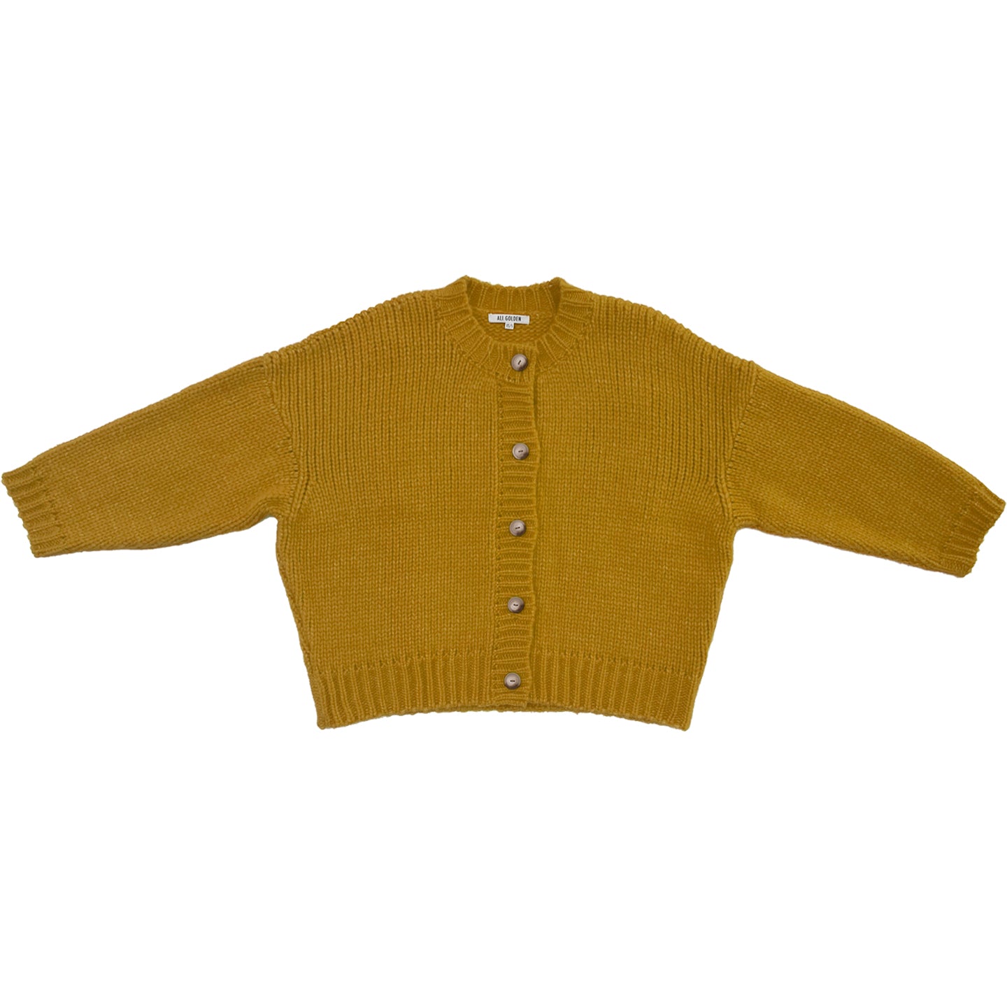 MERINO CREW-NECK CARDIGAN - MUSTARD