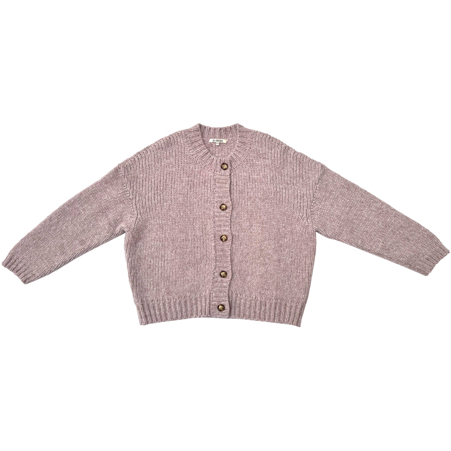 MERINO CREW-NECK CARDIGAN - MUTED LILAC