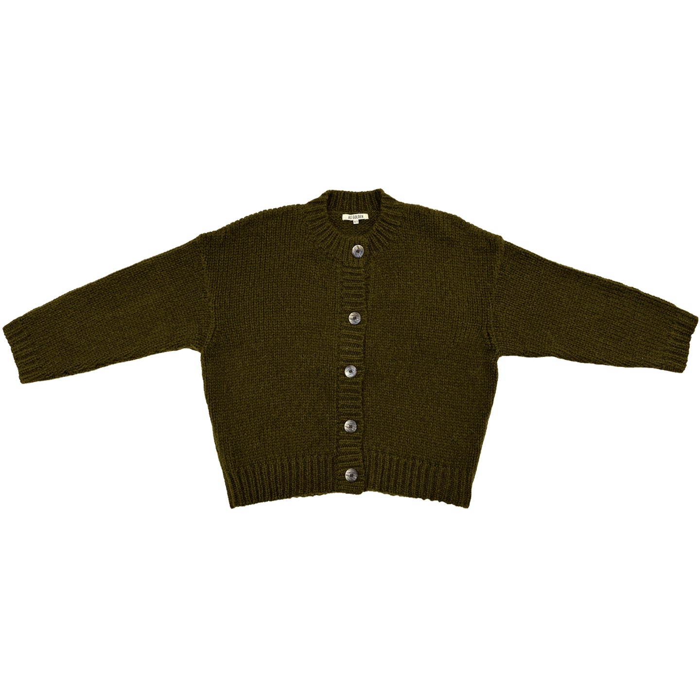 MERINO CREW-NECK CARDIGAN - OLIVE