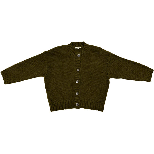 MERINO CREW-NECK CARDIGAN - OLIVE
