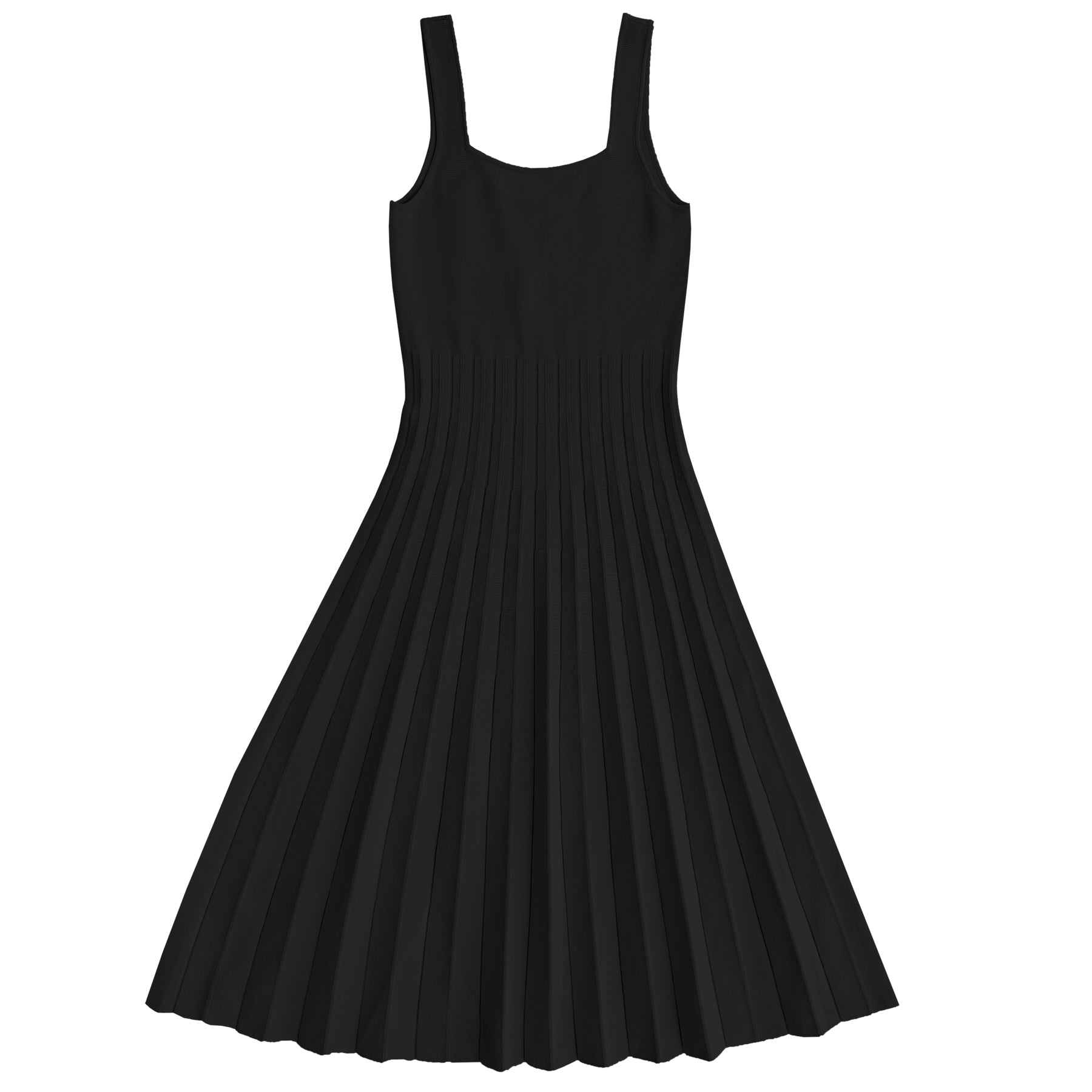 FITTED TANK DRESS W/ PLEATED SKIRT - BLACK