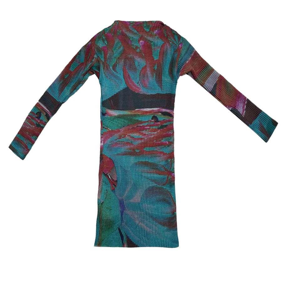 WAFFLE PLEAT MINI DRESS - WARATAH