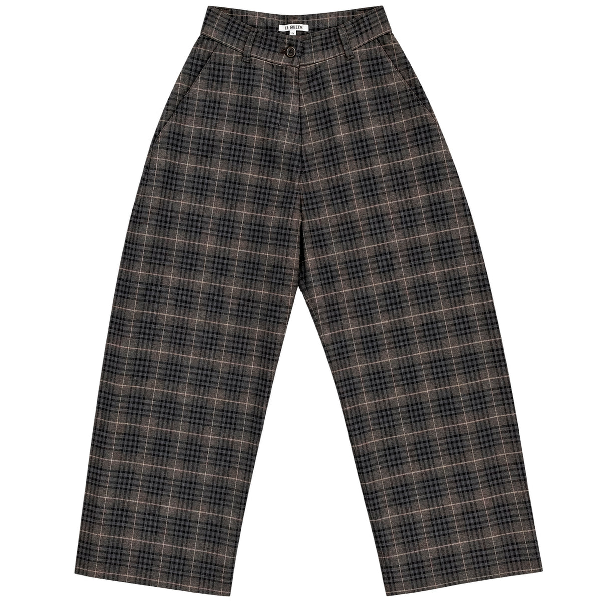 WOOL LOOSE BARREL PANT - BLACK/BROWN PLAID