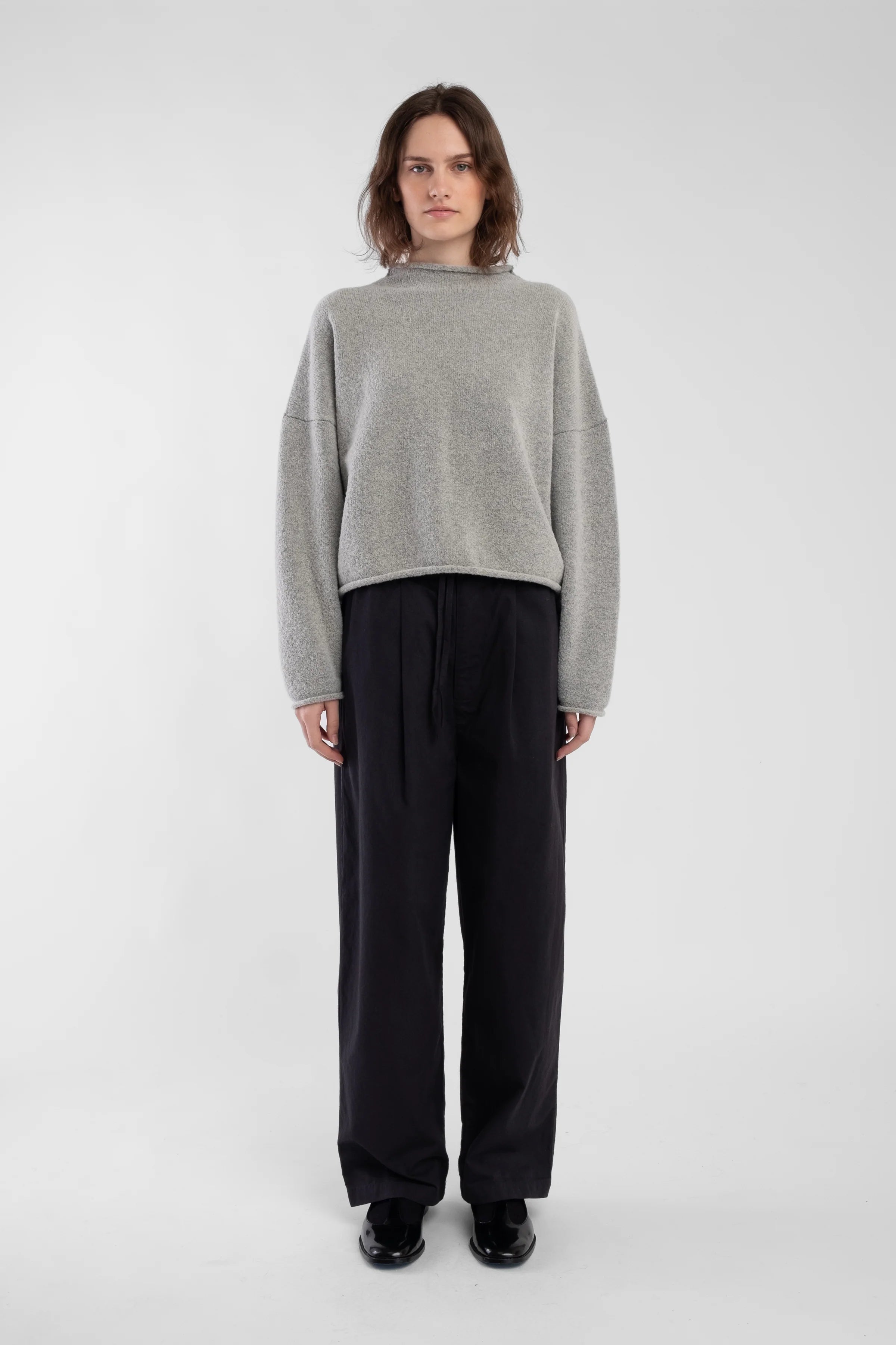 BOUCLE ROLLED SWEATER - HEATHER GRAY