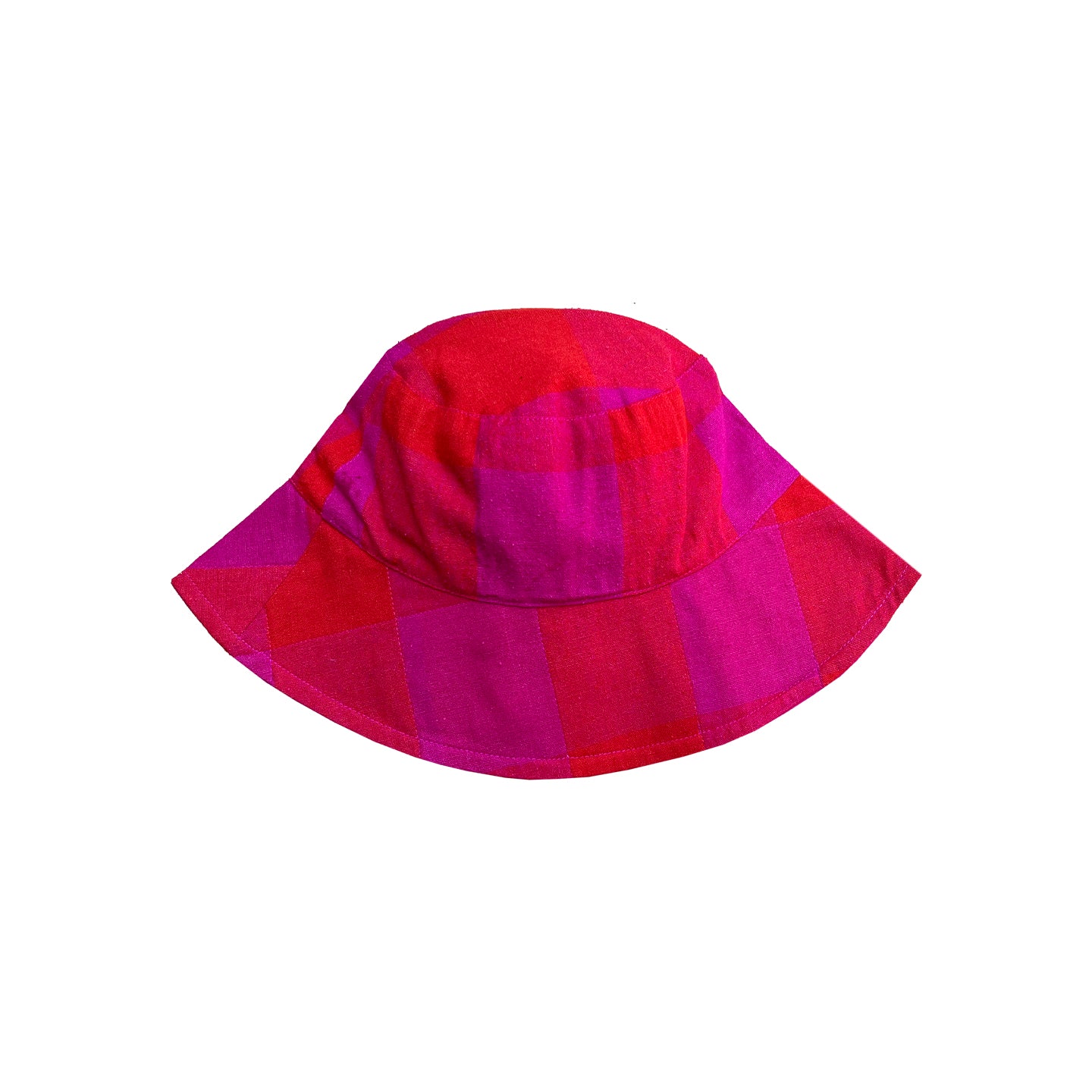 SILK NOIL BUCKET HAT - POPPY/PINK PLAID