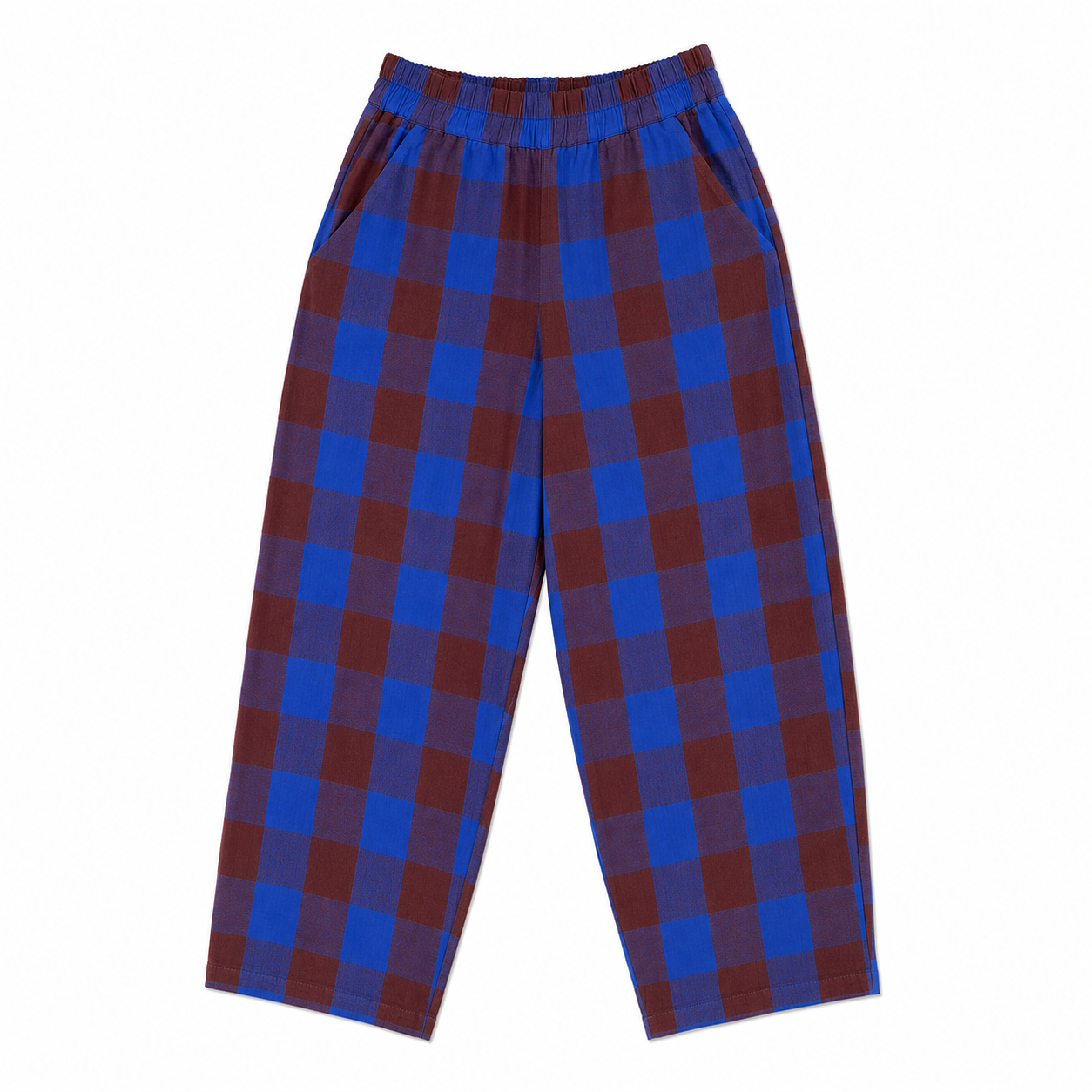 ELASTIC PANT - COBALT/RUST LARGE PLAID