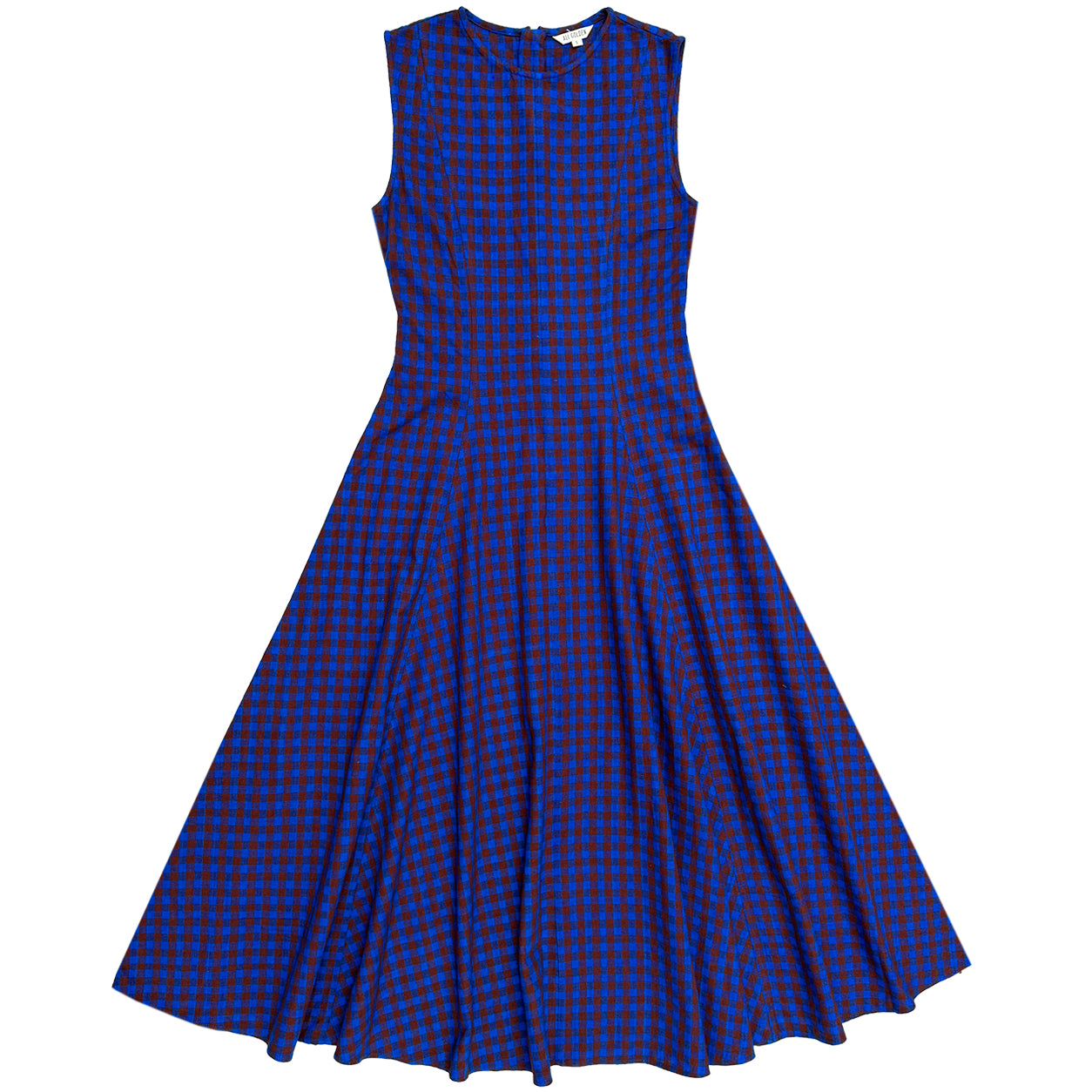 PANELED MIDI DRESS - RUST/COBALT GINGHAM