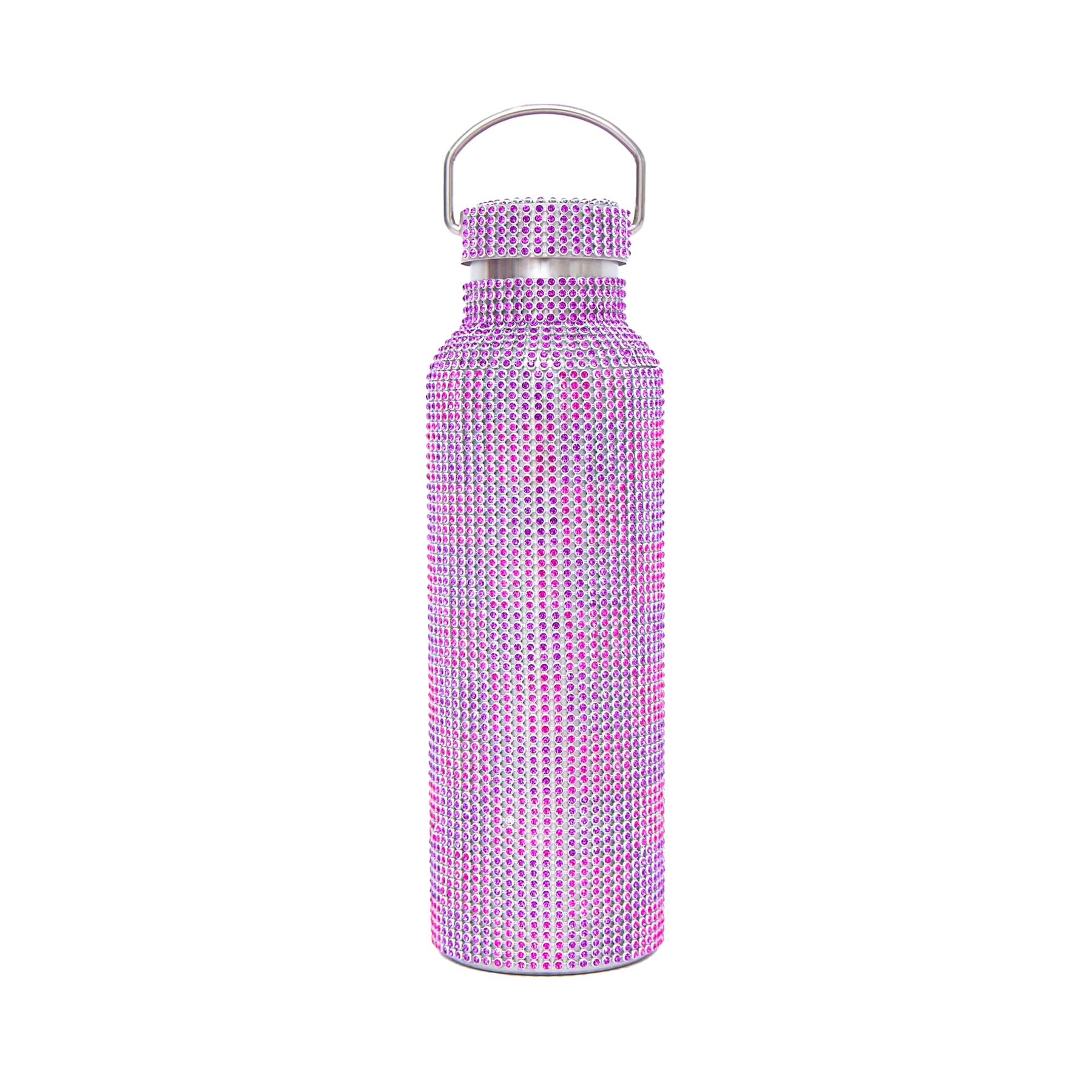 RHINESTONE WATER BOTTLE - PURPLE/PINK CHECK