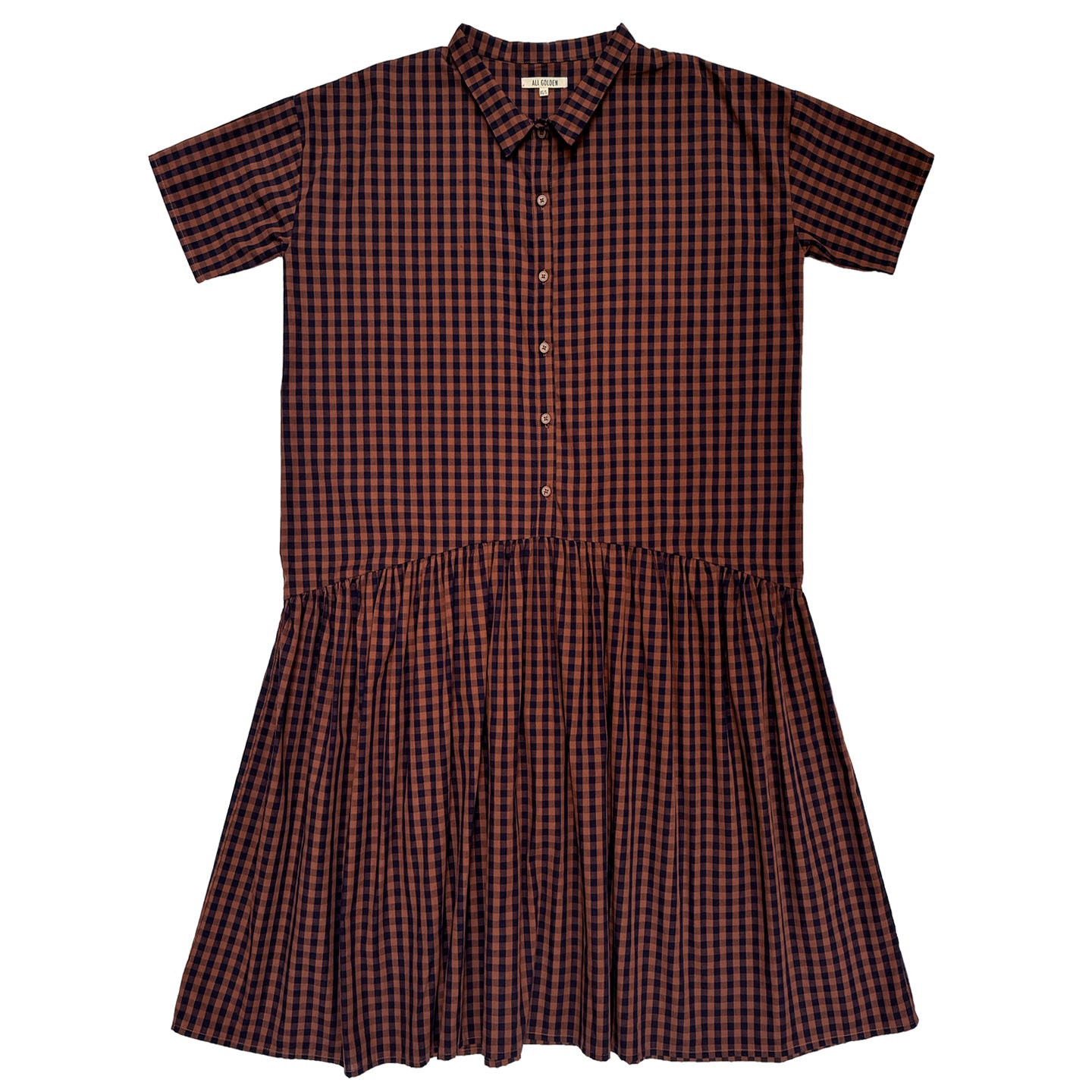 COLLARED DRESS - RUST/NAVY GINGHAM