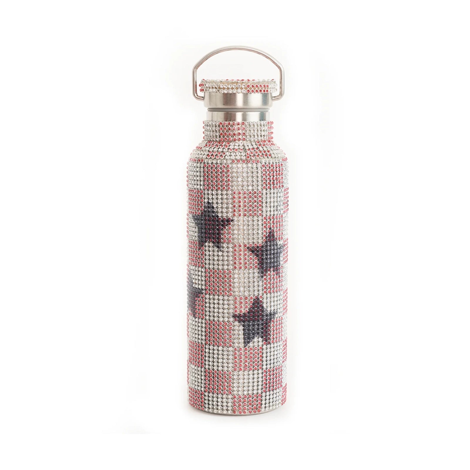 RHINESTONE WATER BOTTLE - PINK STAR CHECK