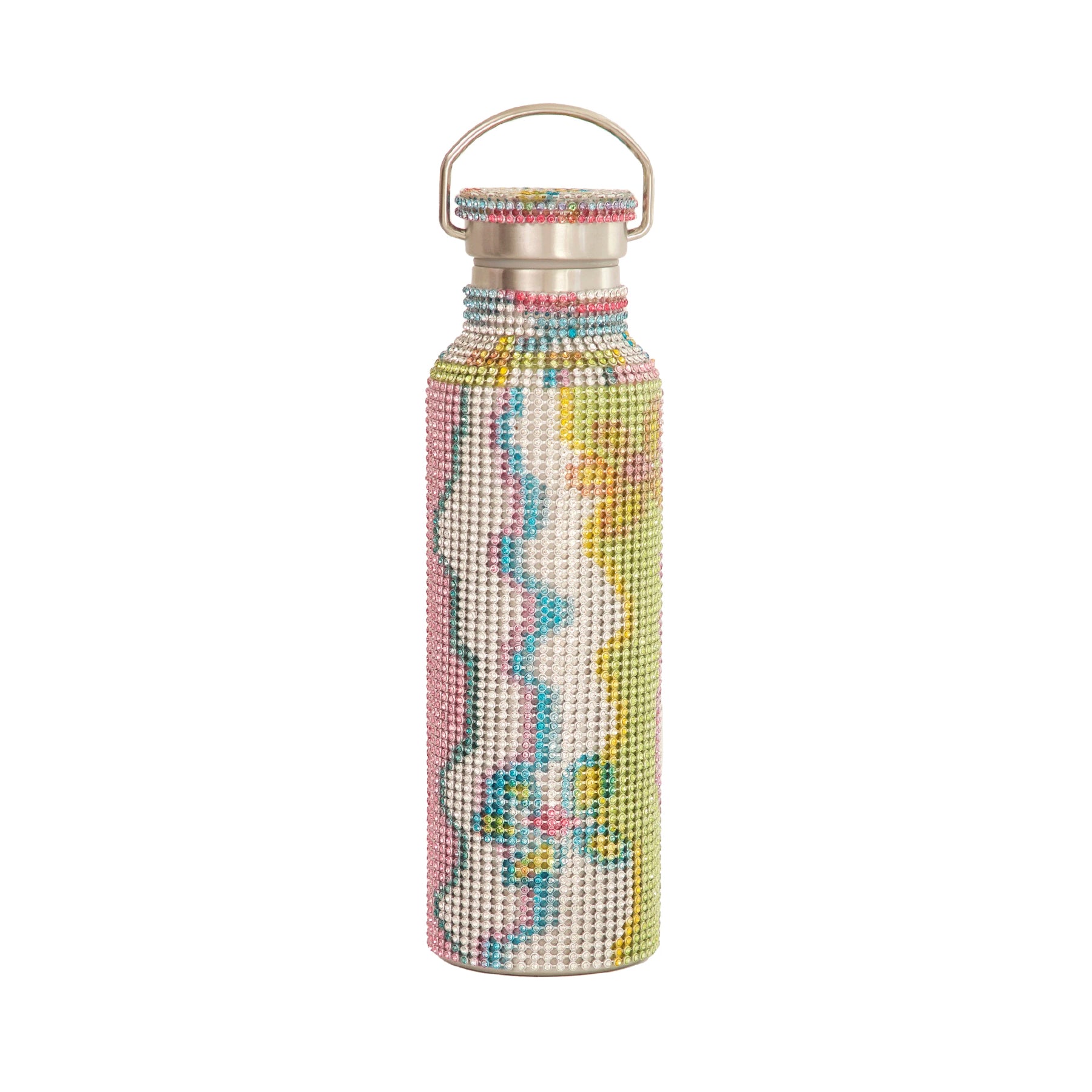 RHINESTONE WATER BOTTLE - MULTI WAVY FLOWER