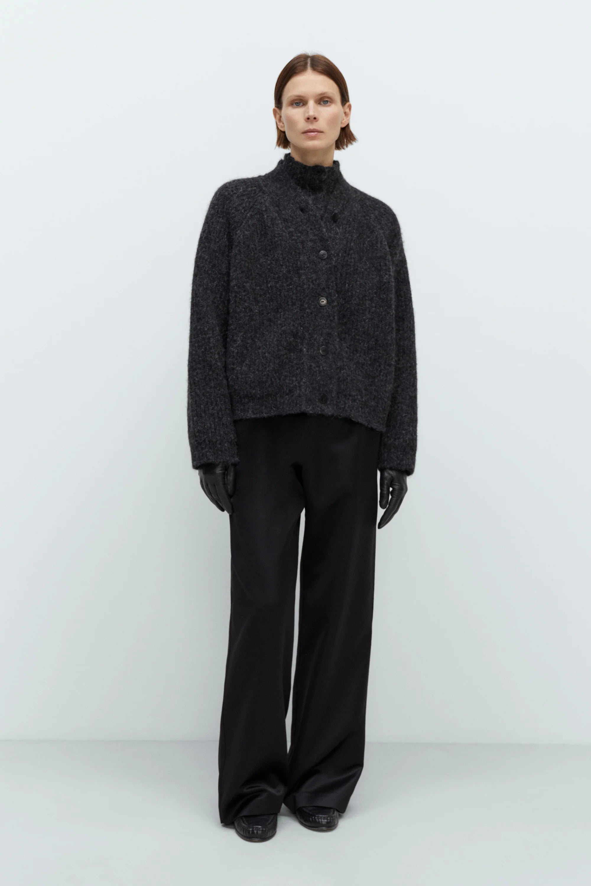 BABY ALPACA CARDIGAN SWEATER - ANTHRACITE