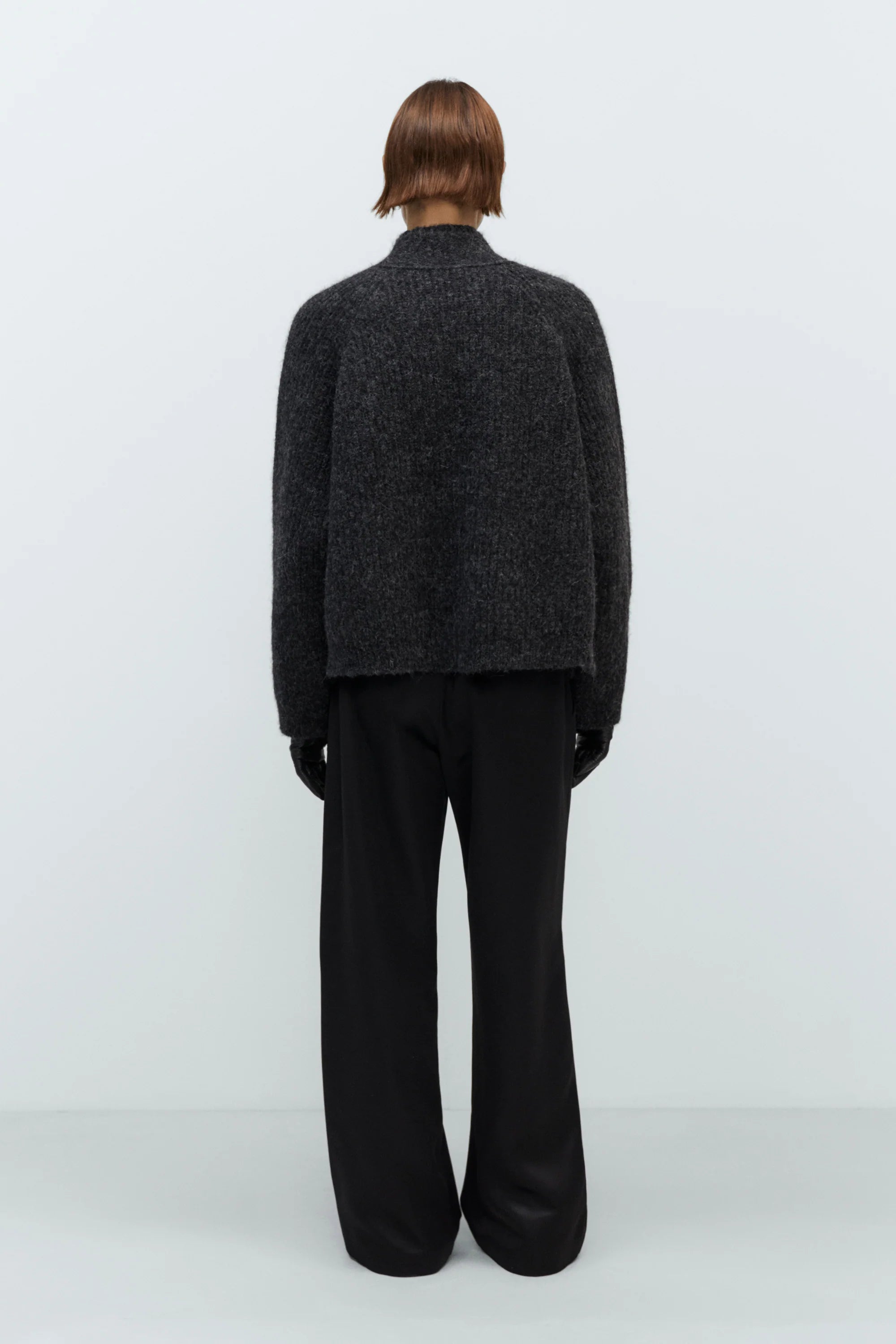 BABY ALPACA CARDIGAN SWEATER - ANTHRACITE