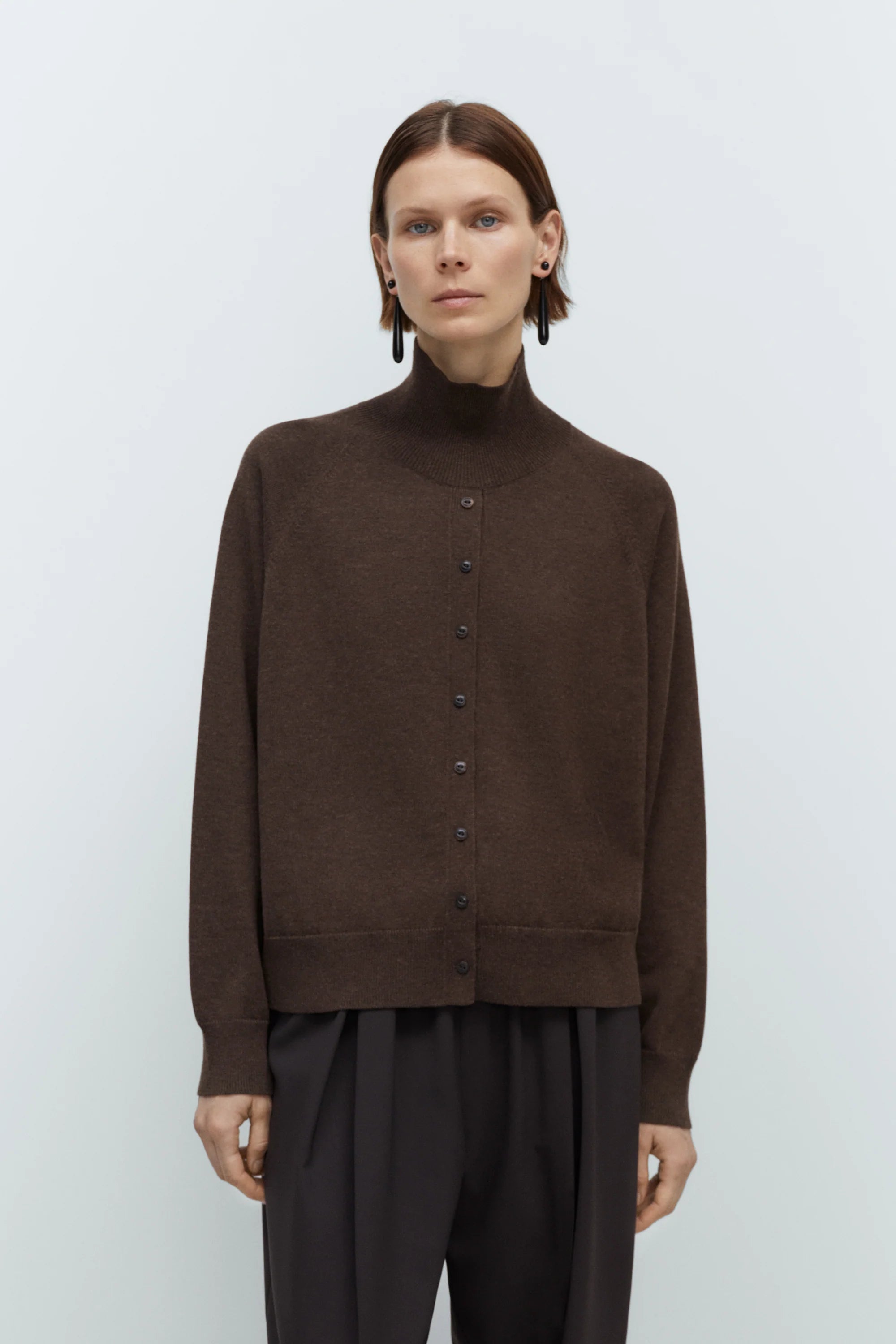 MERINO WOOL BUTTONED SWEATER - ESPRESSO