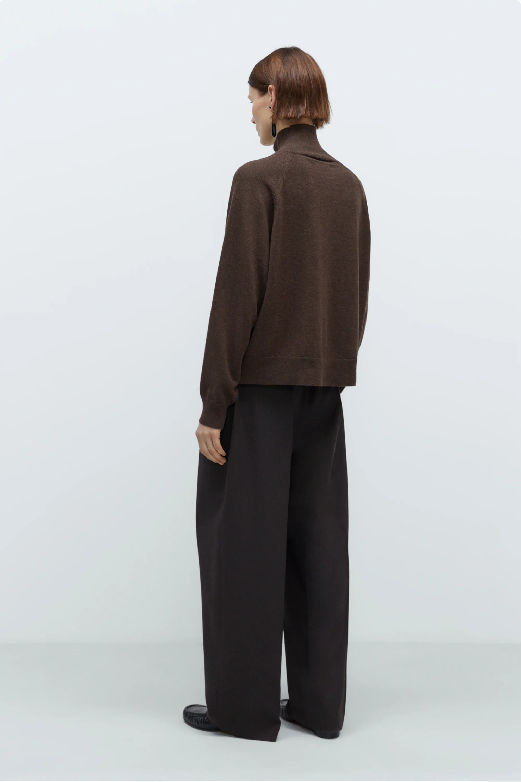 MERINO WOOL BUTTONED SWEATER - ESPRESSO